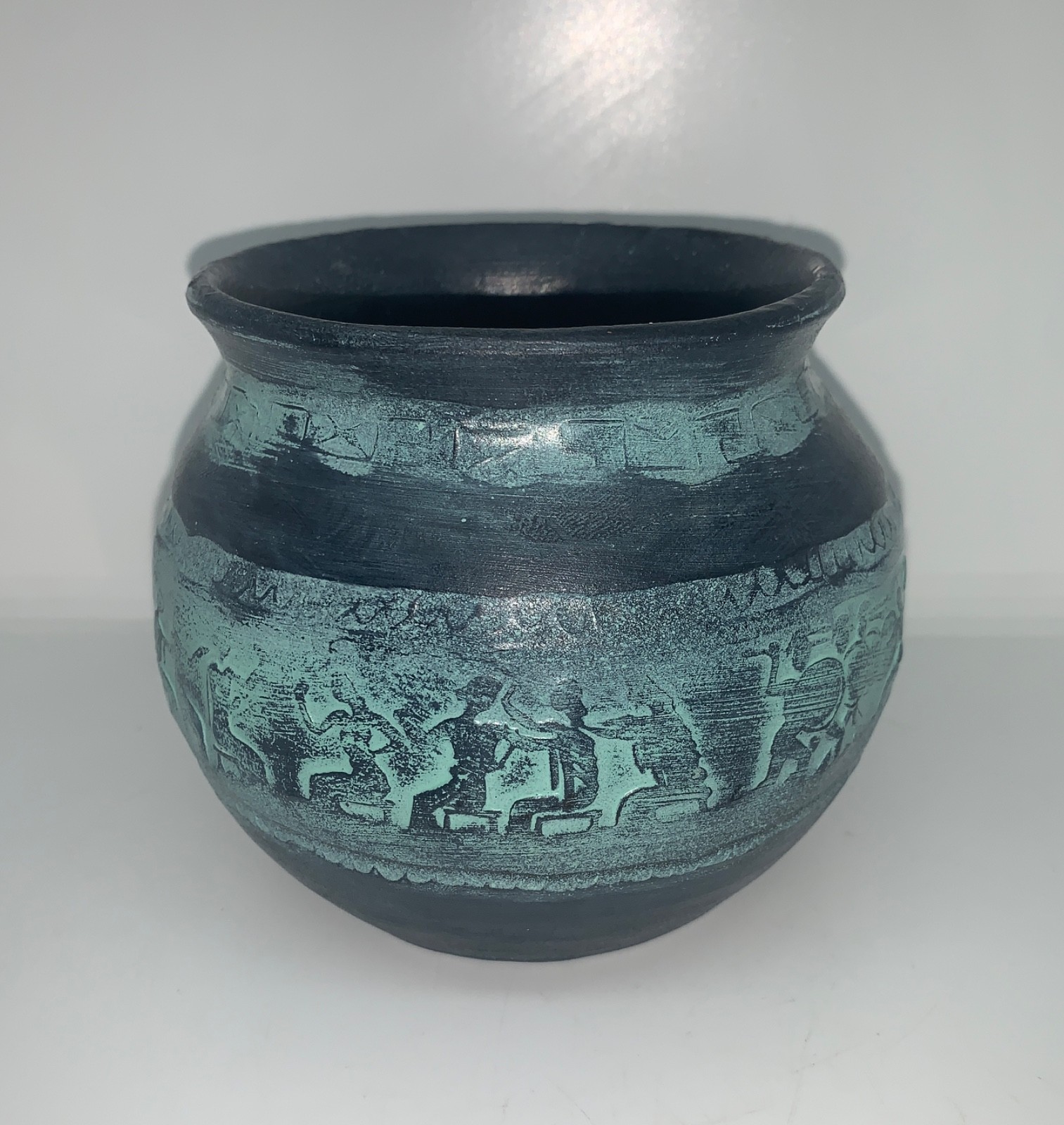 Vintage Terracotta Greek Pithari Pottery Vase~stamped made in Greece 4 1/2″