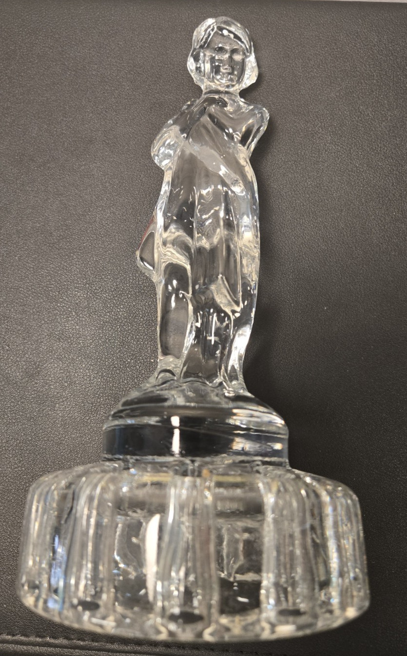 CAMBRIDGE GLASS “DRAPED LADY” FLOWER FROG 10 HOLE 8 1/2″ TALL 4″ FOOTED BASE