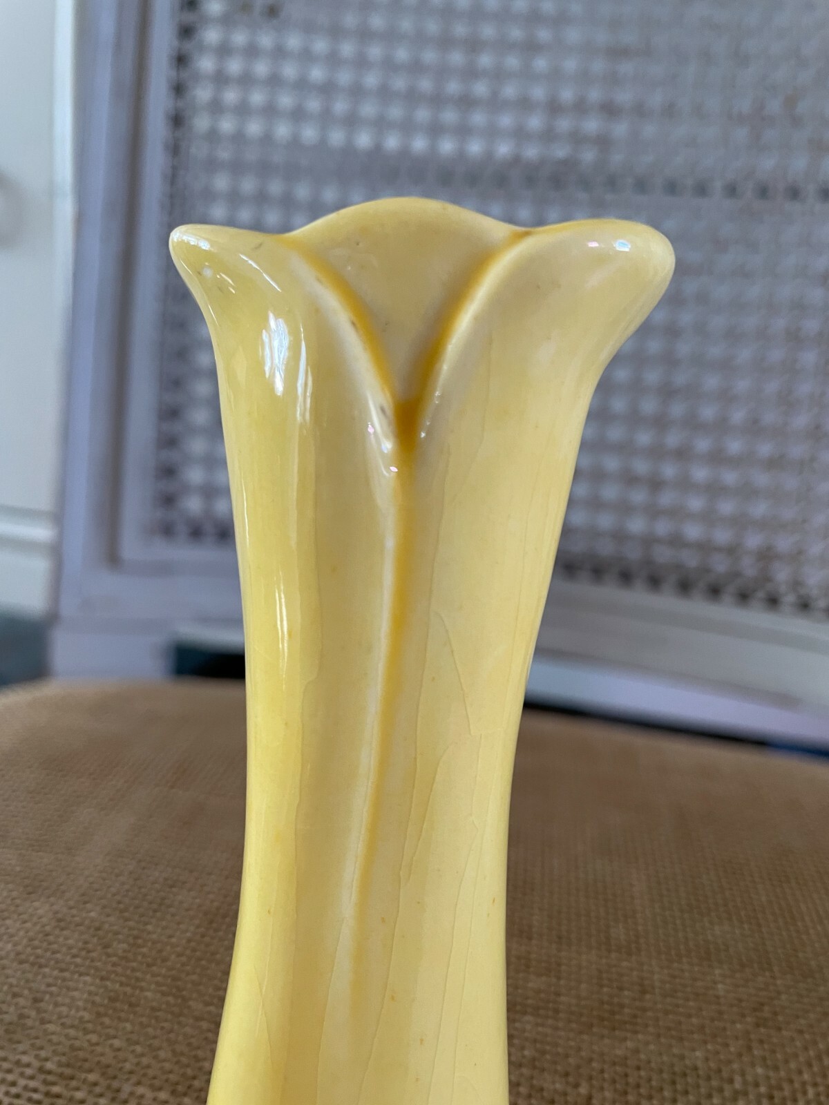 Vintage California Pottery Yellow and Green Flower Bud Vase 5 3/4″ Colorful