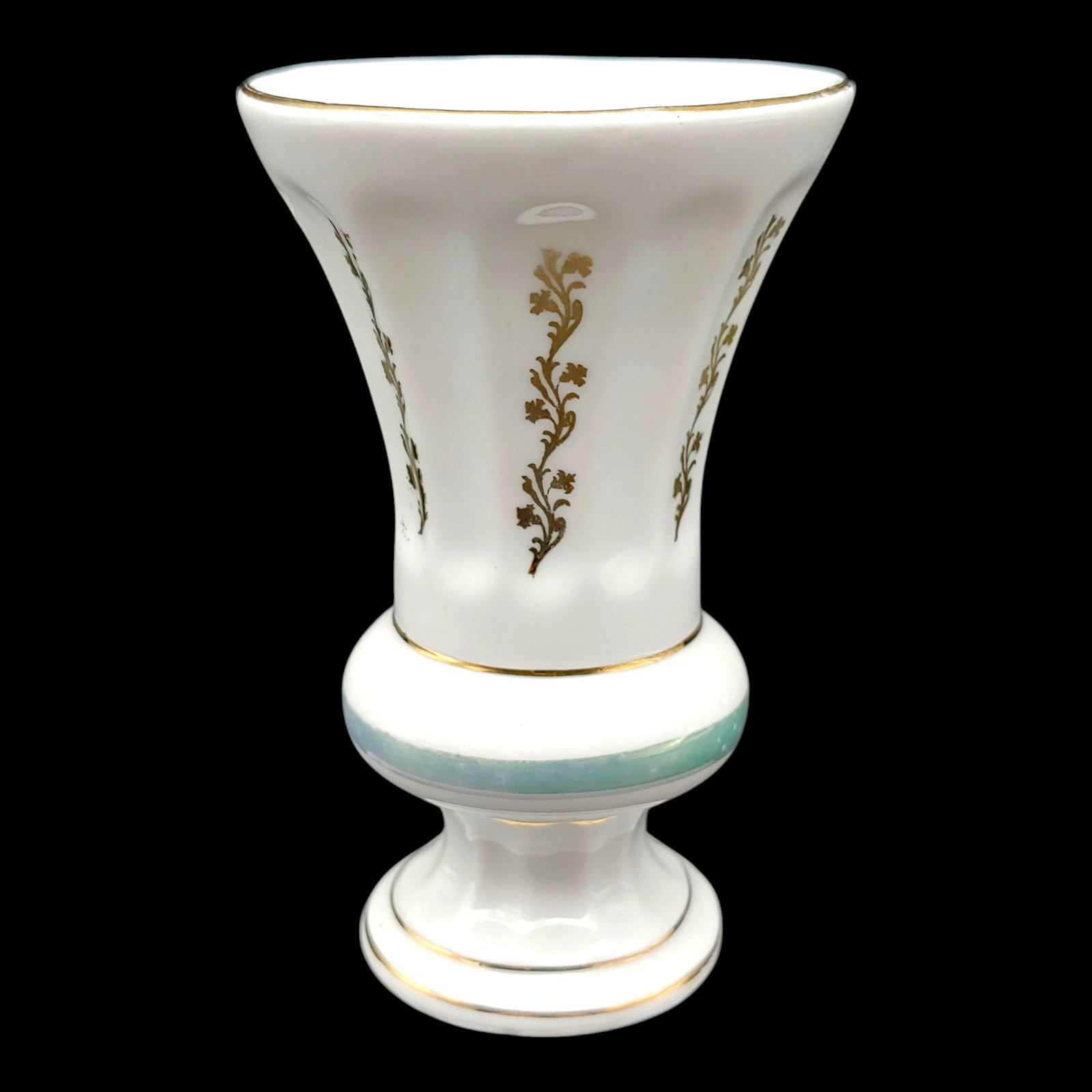BK Hand Painted Porcelain Bud Vase – 4.5″ Small vtg White Blue Gold Yugoslavia