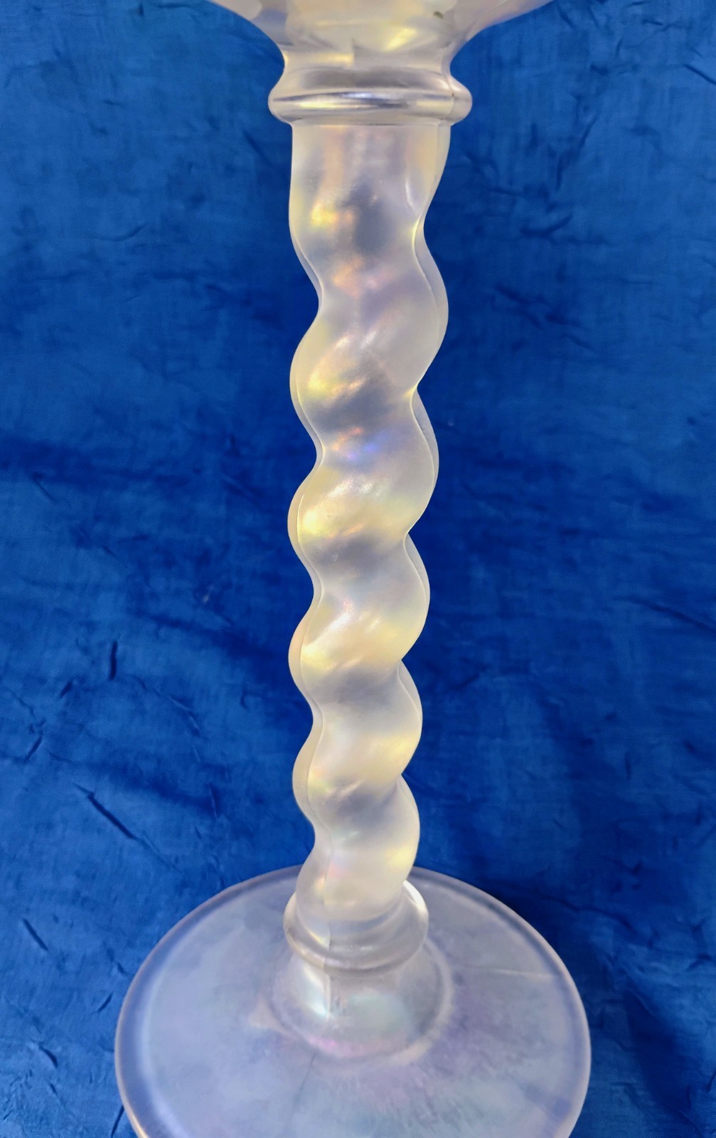 Vintage Frosted Stretch Glass Iridescent Twist Candlestick Candle Holder Tiffin?