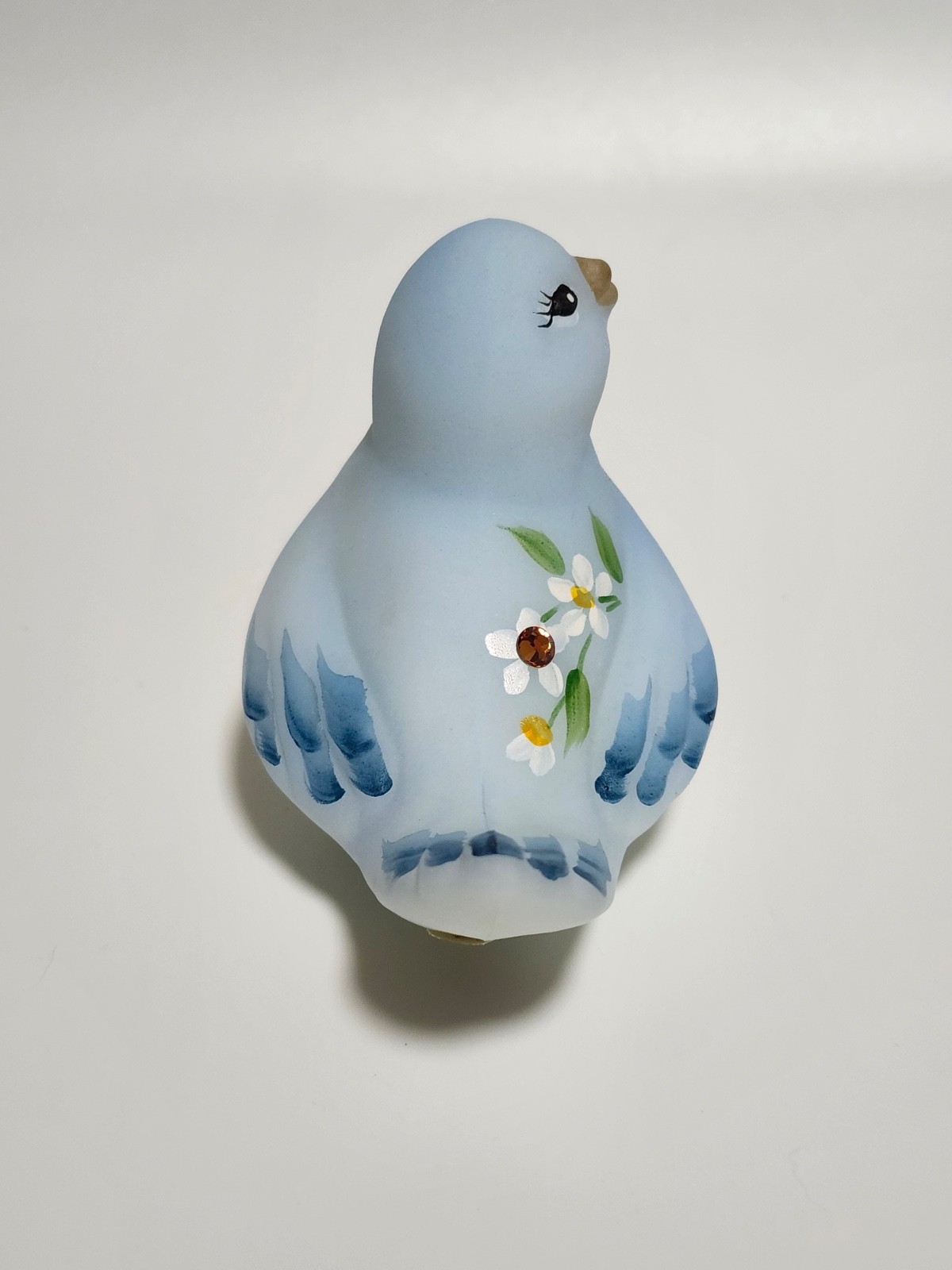 Fenton hand painted blue bird with gems