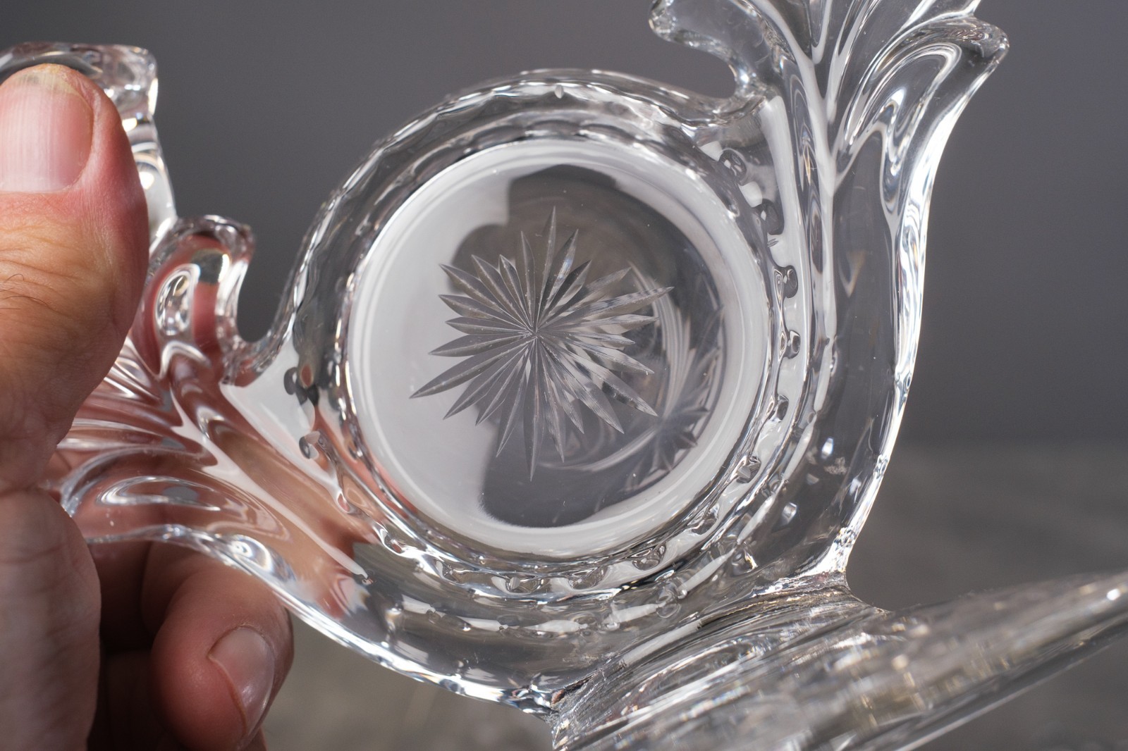 DUNCAN & MILLER Double Light Candlestick Holder Clear Crystal Wheel Cut-Set of 2