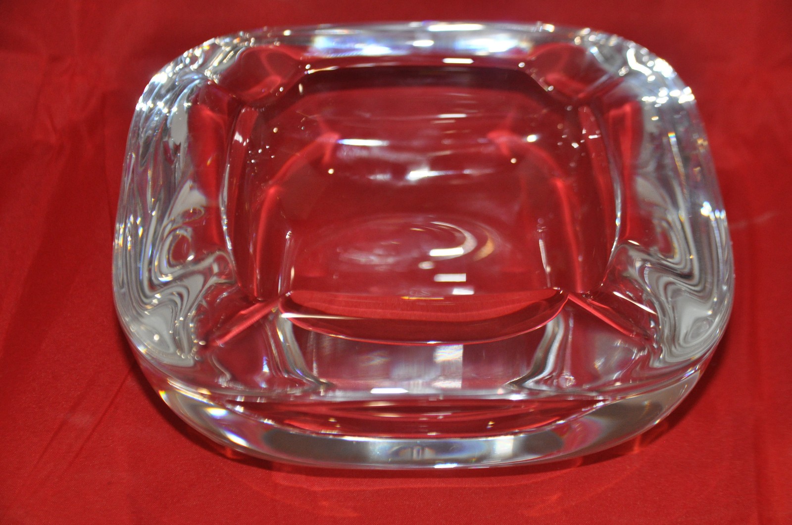Mid-Century Art Vannes France Heavy Crystal Art Glass Square-Shaped Ashtray