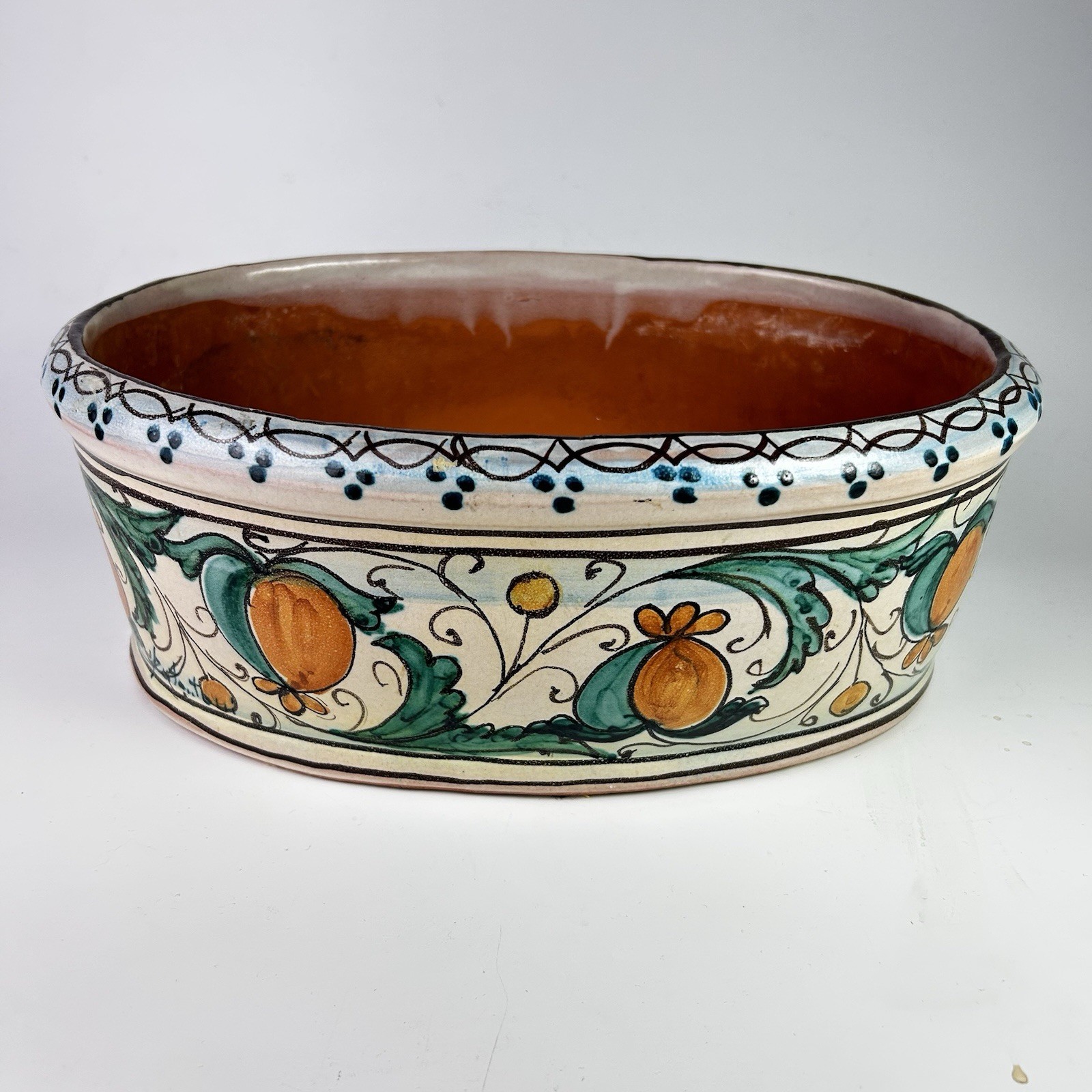 1990’s Terra-Cotta Handpainted Signed Pottery Made In Italy 12” x 10” W, 4.5” H