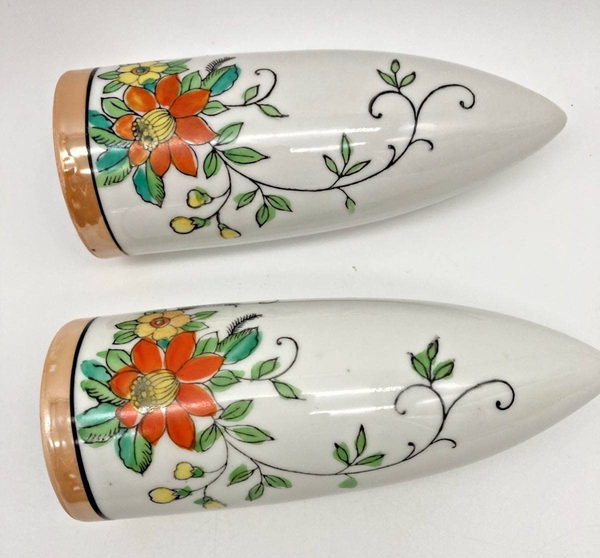 Vintage (Lot of 2) 6.5″ Japan Lusterware Wall Pockets Hand Painted Flowers
