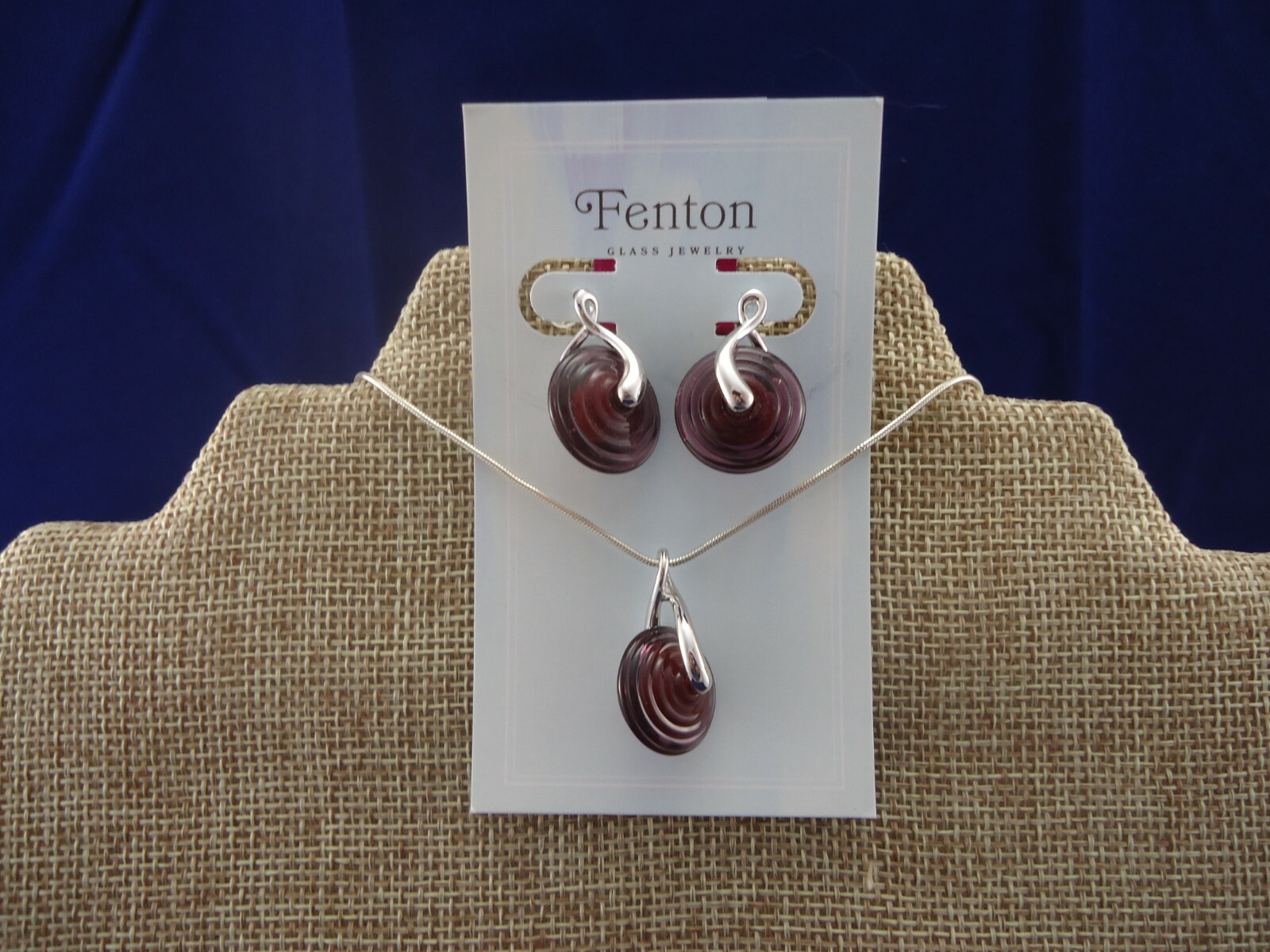 Fenton Glass Necklace & Earrings Set Sterling Silver Paper Lantern Design