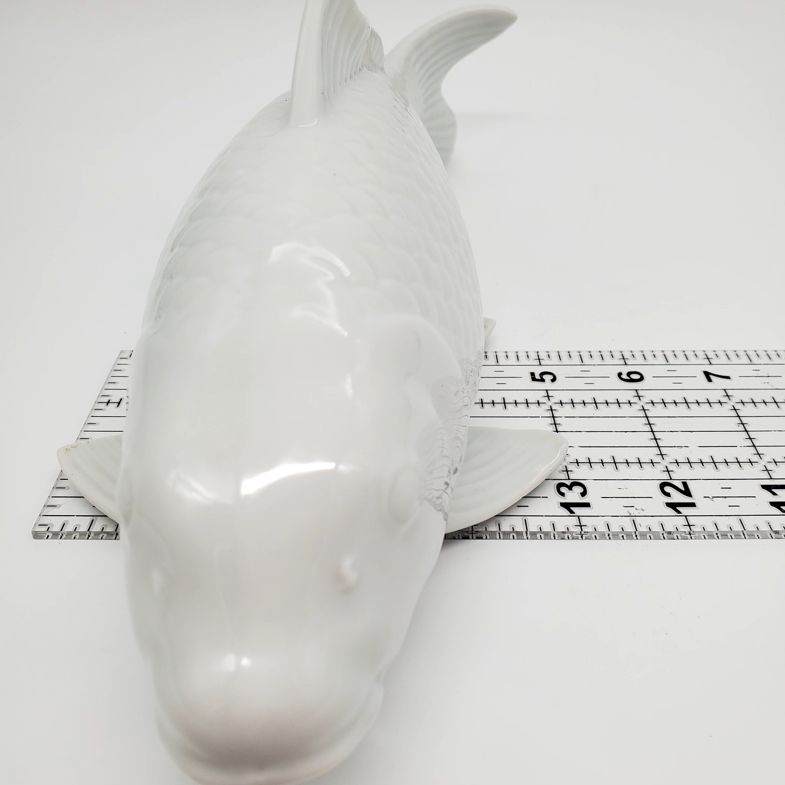 Andrea By Sadek Japanese White Lrg Koi Fish Porcelain Figurine Sculpture 12″