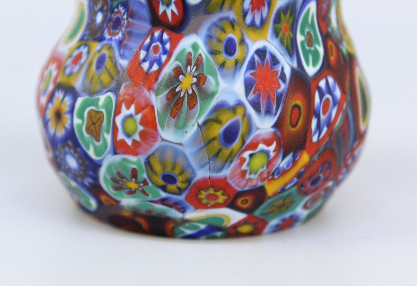 Vintage KB Mirano Glass Italy Millefiori Bud Vase 3.5″, REPAIRED