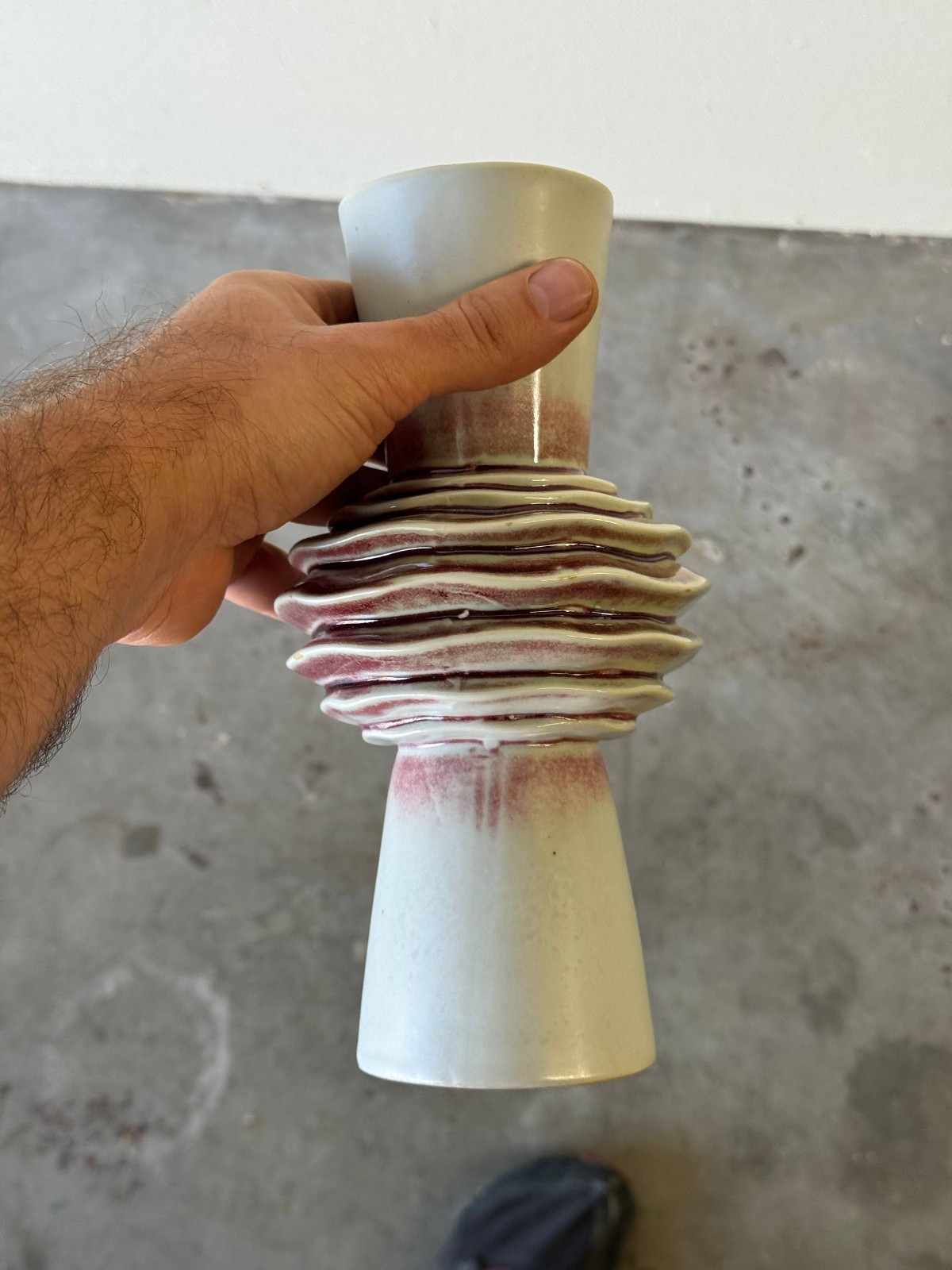 Mid-Century Modern Sculptural Ceramic Vase with Layered Ring Form