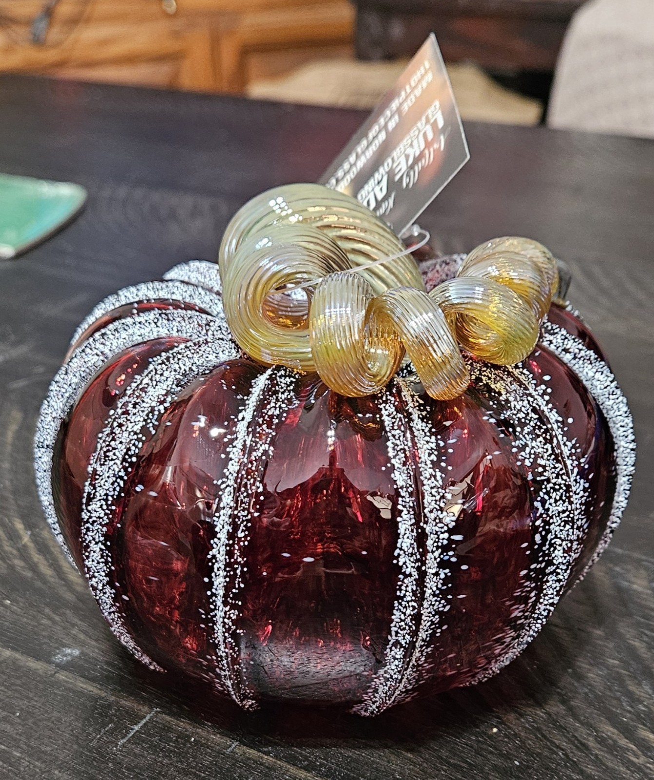Luke Adams Glassblowing Studio White Frosted Cranberry Pumpkin, Squat Size