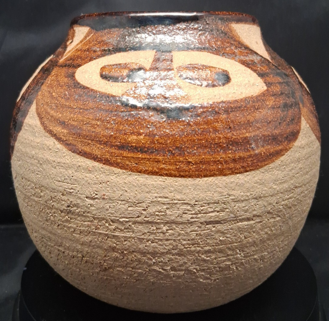 Studio Art Pottery with Abstract Glazed Figures, possibly Anthropomorphic