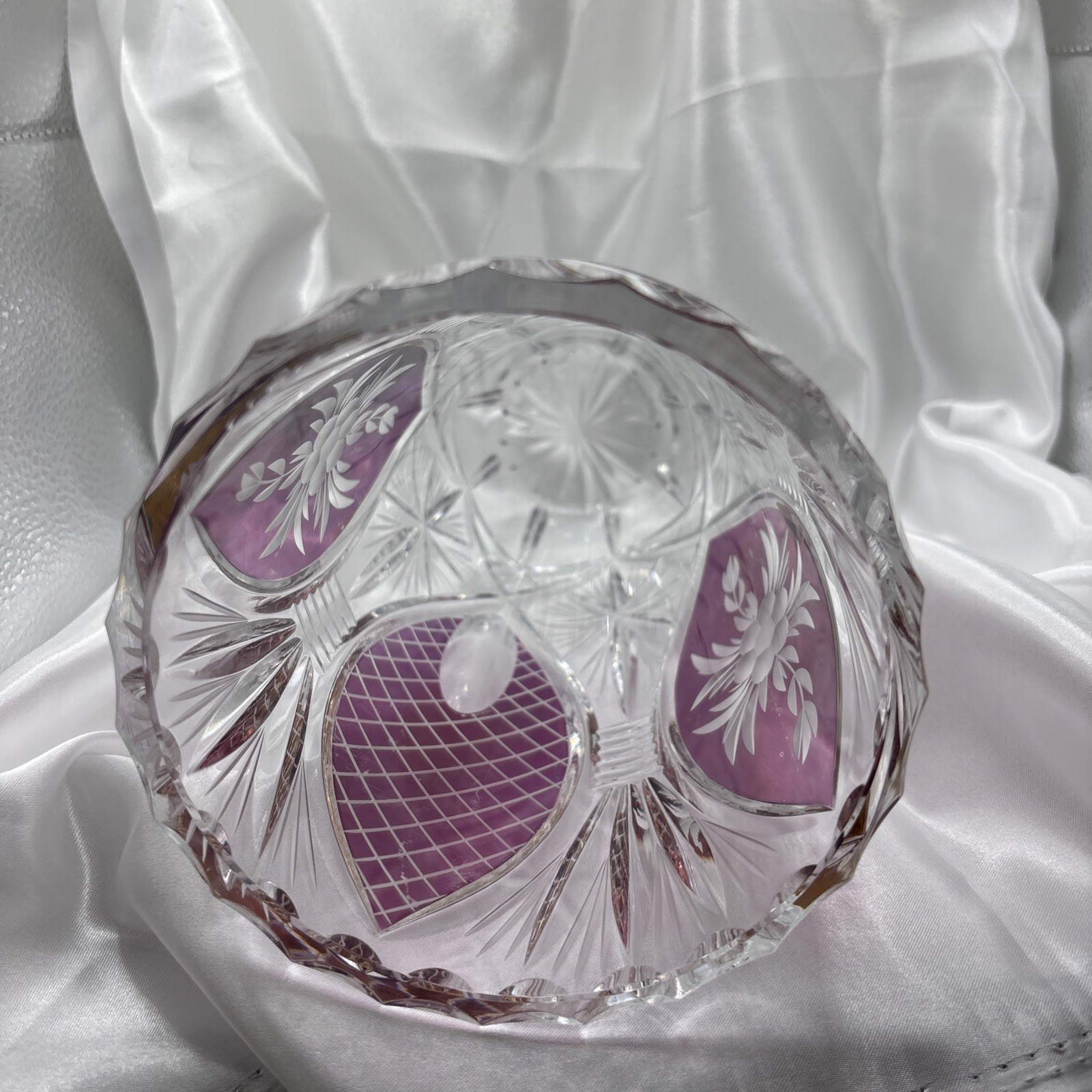 Vintage Amethyst Flashed Cut-to-Clear Lead Crystal Floral Vase