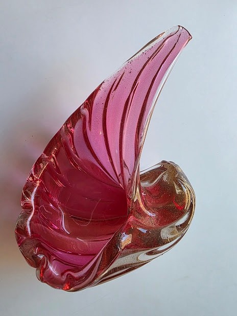1950s MURANO Sommerso Art Glass SHELL CONCH Bowl MCM Alfredo Barbini Venice Nice