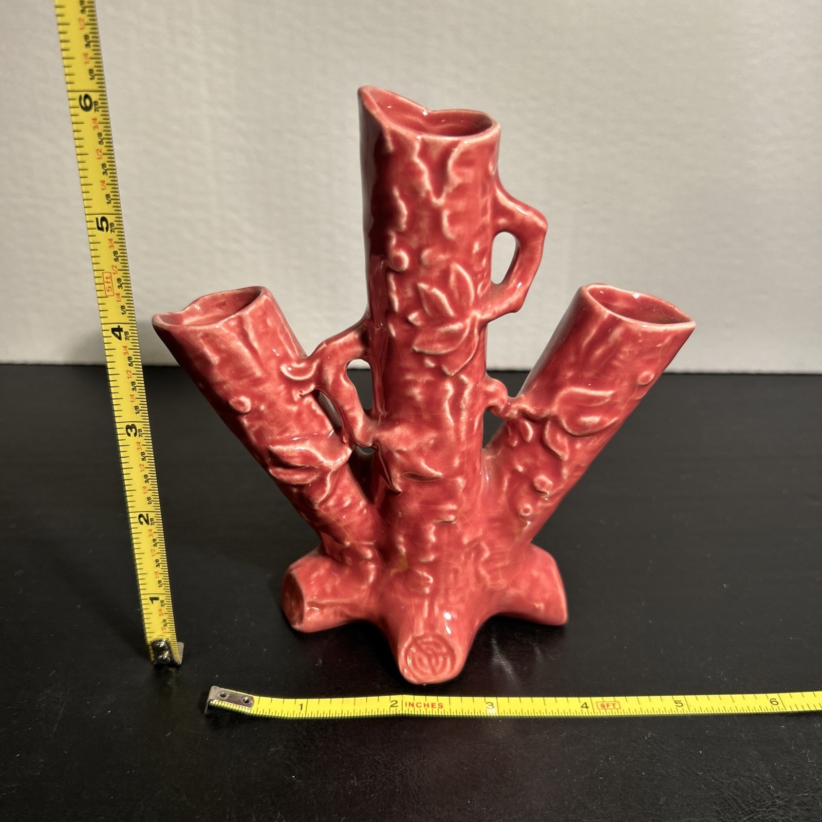 Vintage VTG Pink Red German Spill Vase Stamped