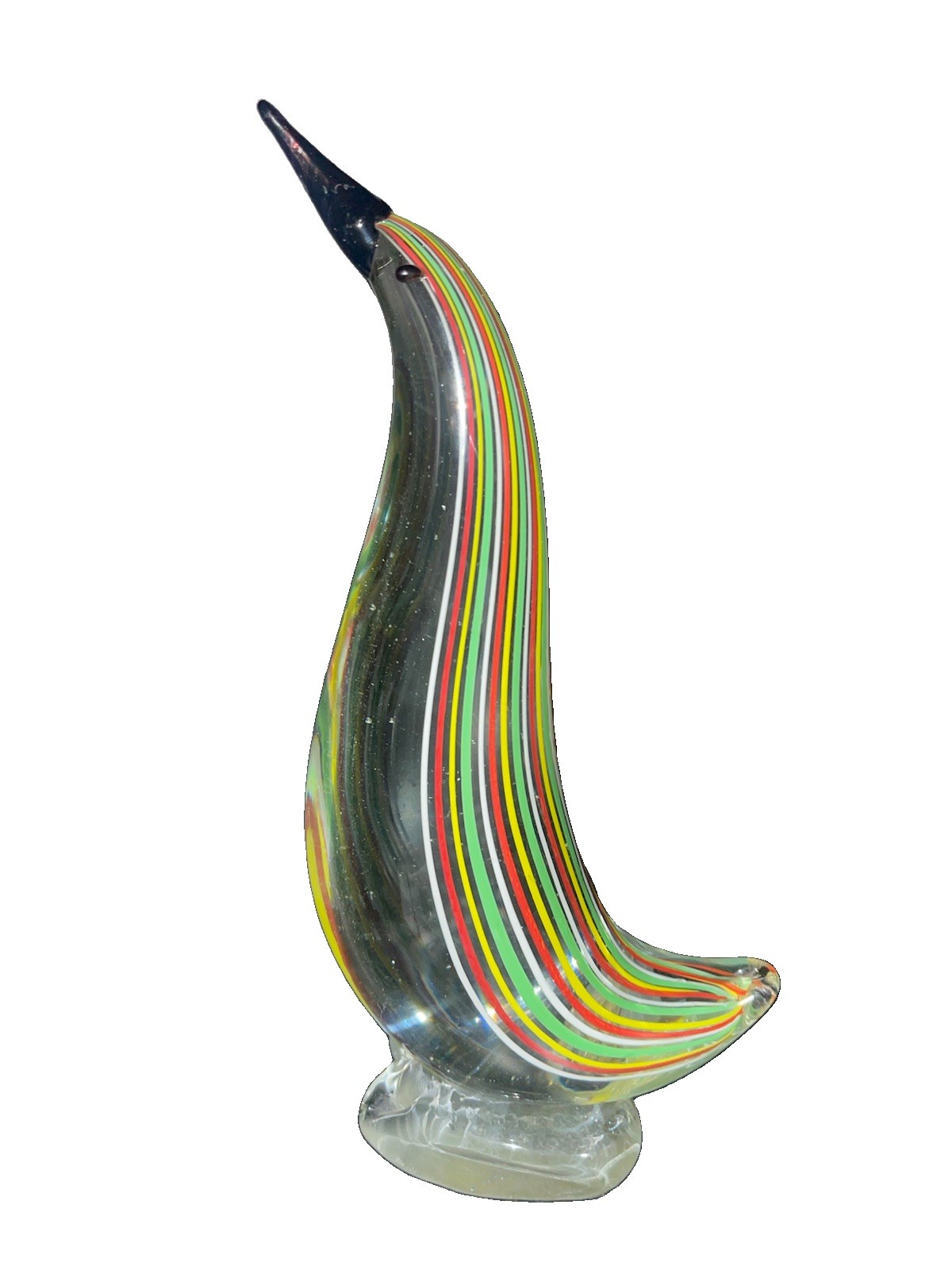 Mid-Century Murano Style Art Blown Glass Penguin Figurine Striped 10”
