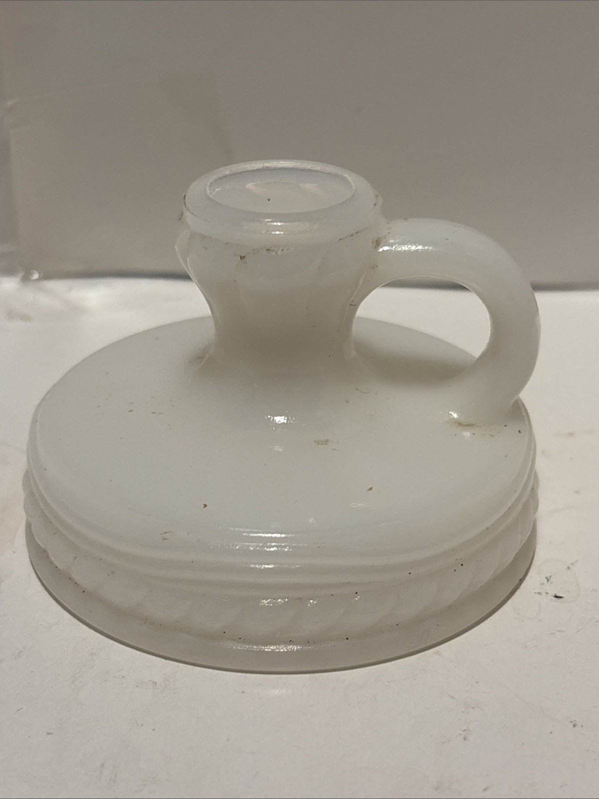 Akro Agate Milk Glass Candle Holder Chamber Stick 2.75″ dia. 1.75” tall Vintage