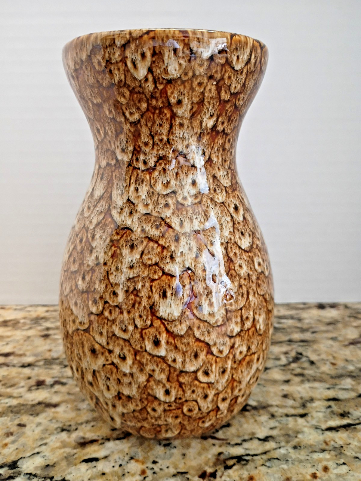 Vintage Ceramic Vase Brown/Cream Honeycomb Drip Glaze