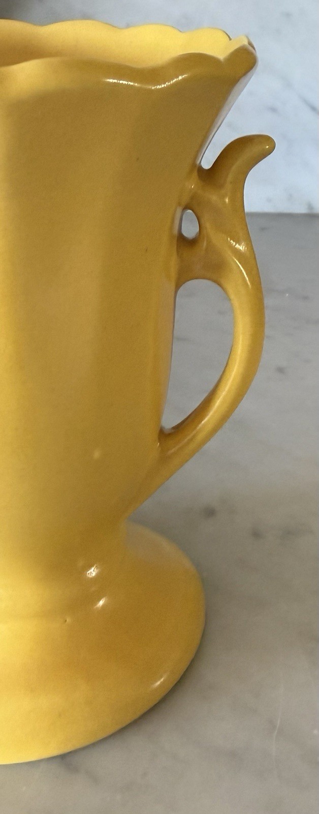 Vintage Daffodil Yellow Ceramic Pottery Trophy Shaped Vase w/ Handles