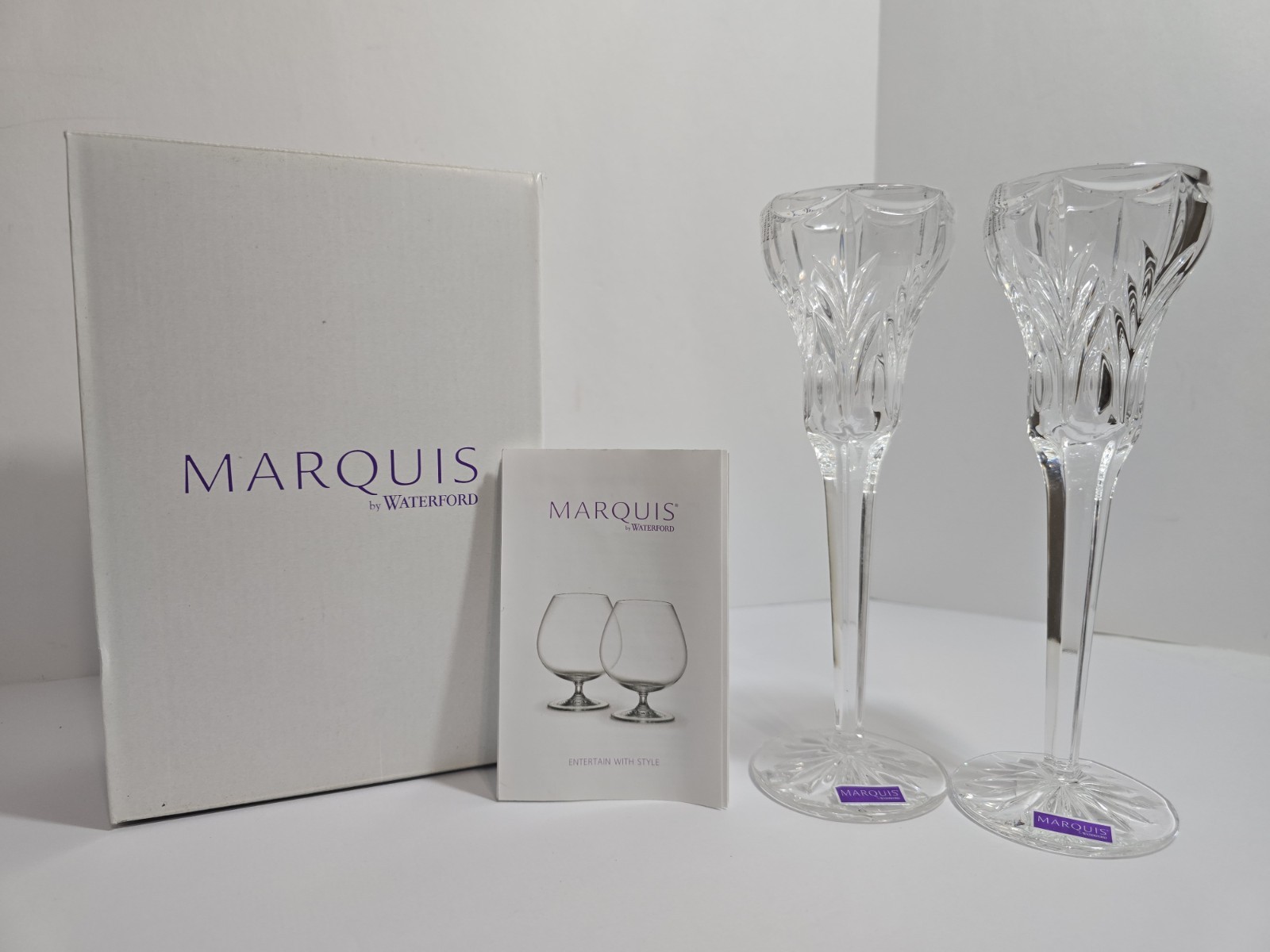 Set of 2 Waterford Marquis Canterbury Pattern Crystal Candle Holders 8-1/2″H