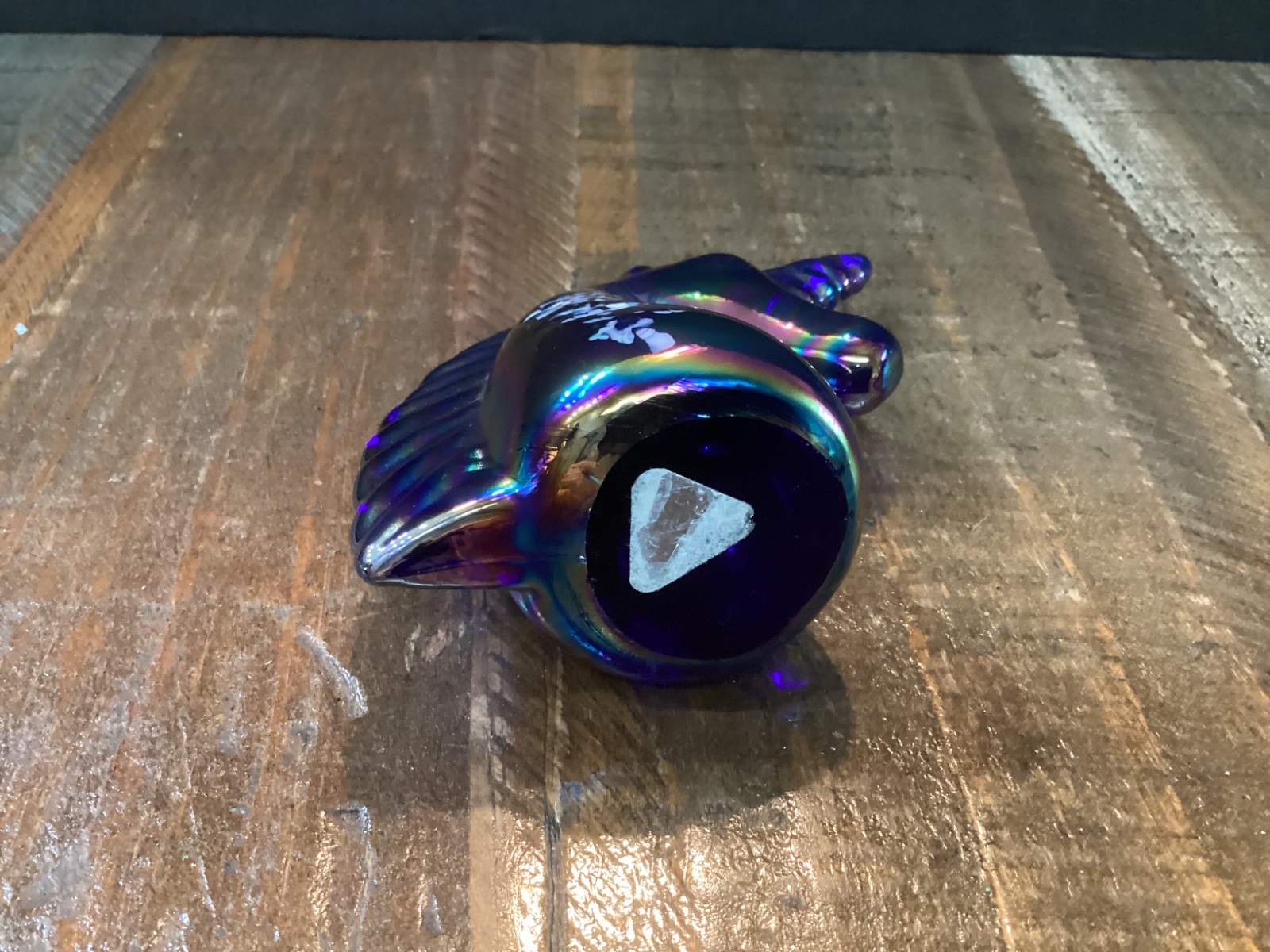 Vintage unicorn Paperweight Iridescent Cobalt blue Carnival glass
