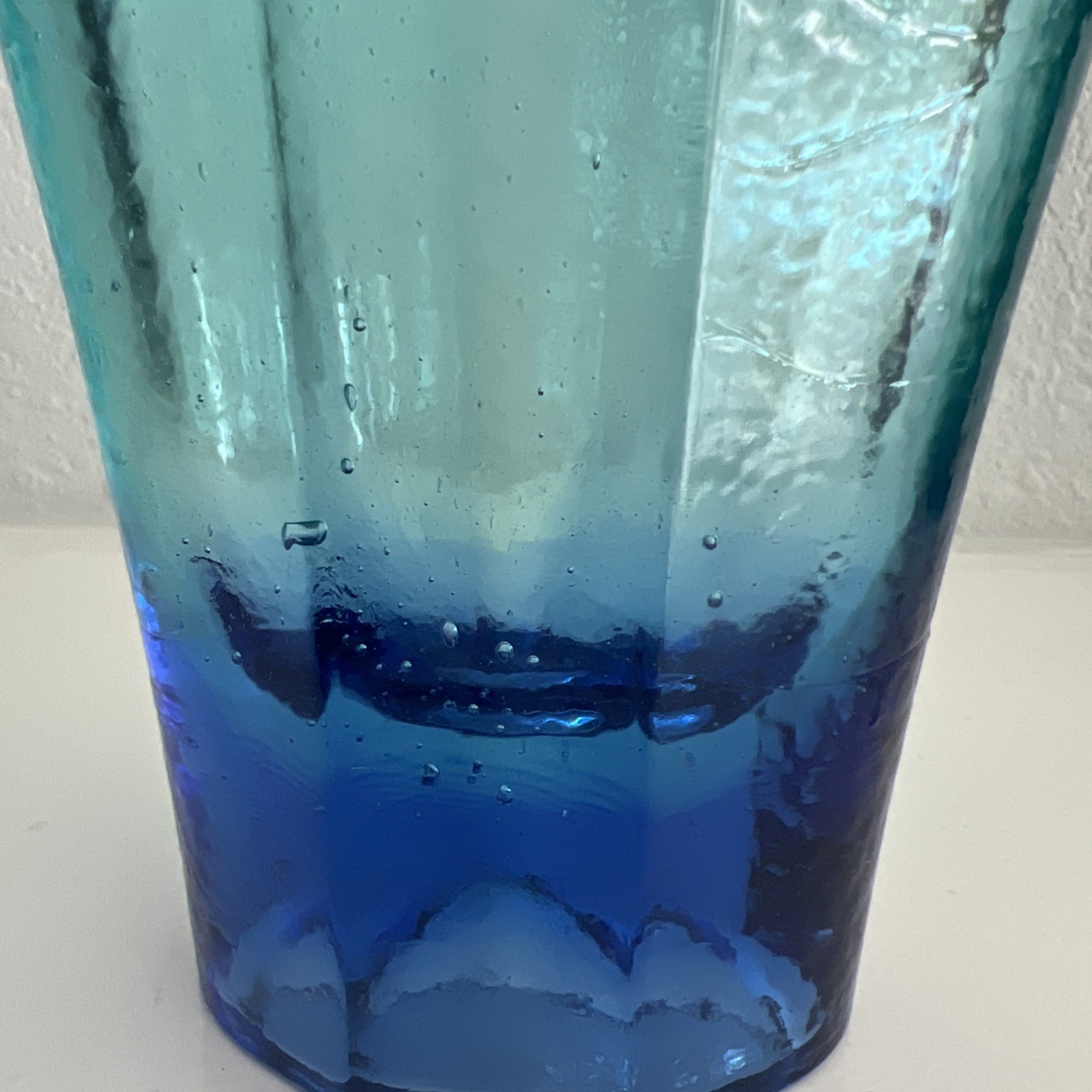 Fire & Light Aurora Vase Ombré Aqua And Cobalt Recycled Glass 9.5” Beautiful!