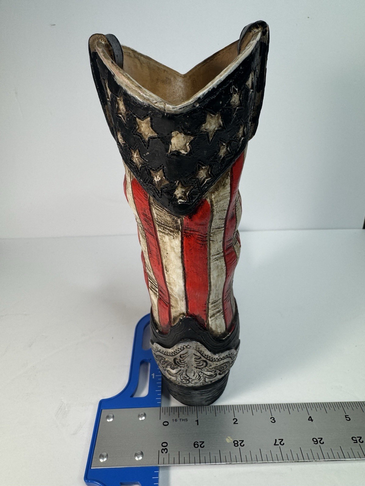 burton+BURTON Patriotic Americana Cowboy Boot Resin Figurine 11in Stars/Stripes