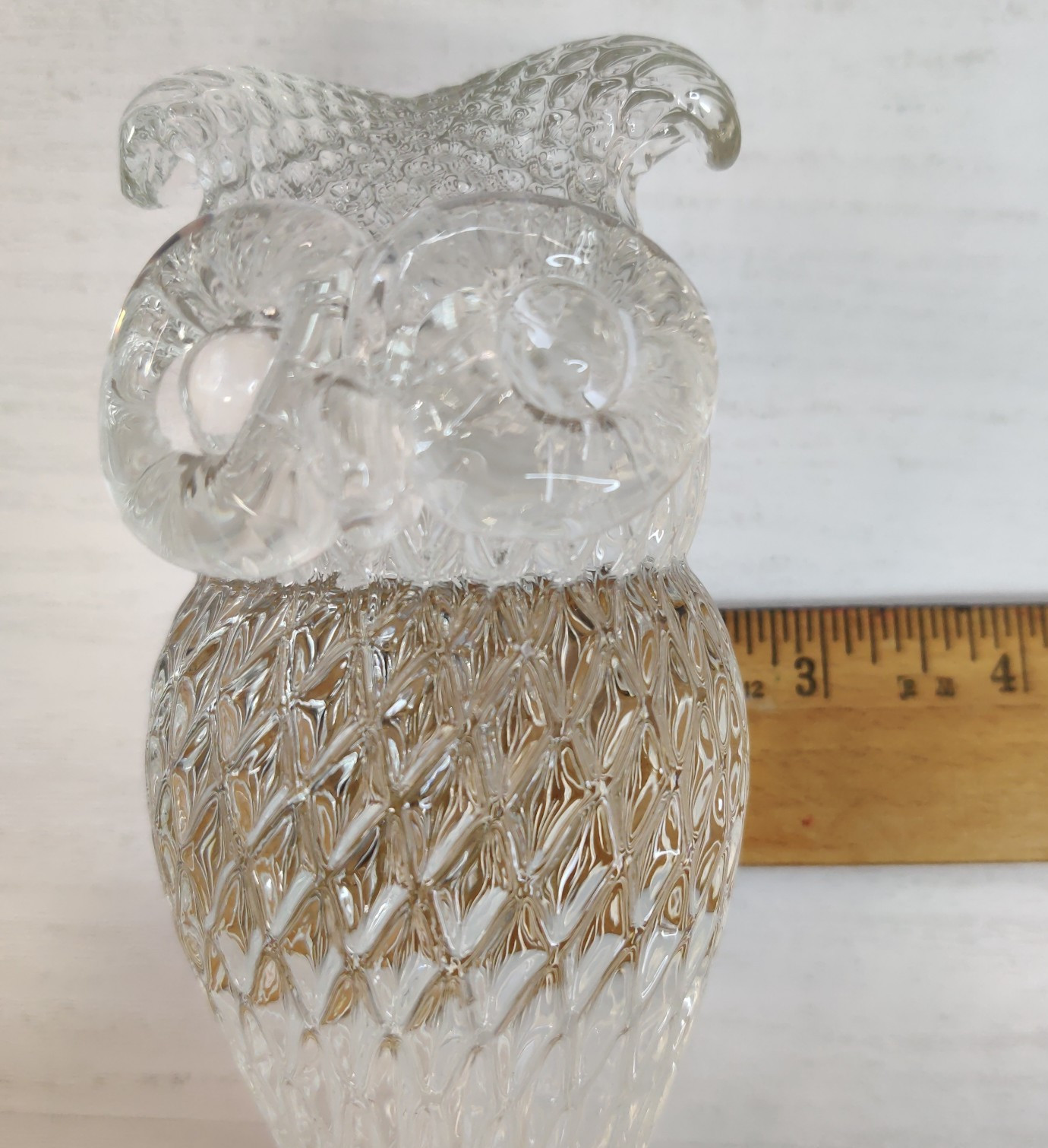 Vintage Unmarked Wise Owl Paperweight Pineapple Textured Big Eyes Mid Century
