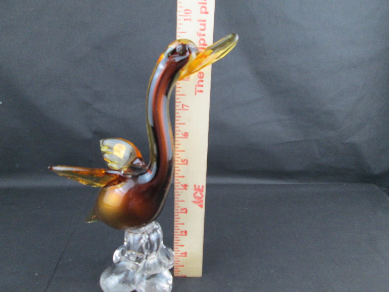 Genuine Venetian Glass Murano Italy Art Glass Duck/Swan Two Tone Amber & Clear