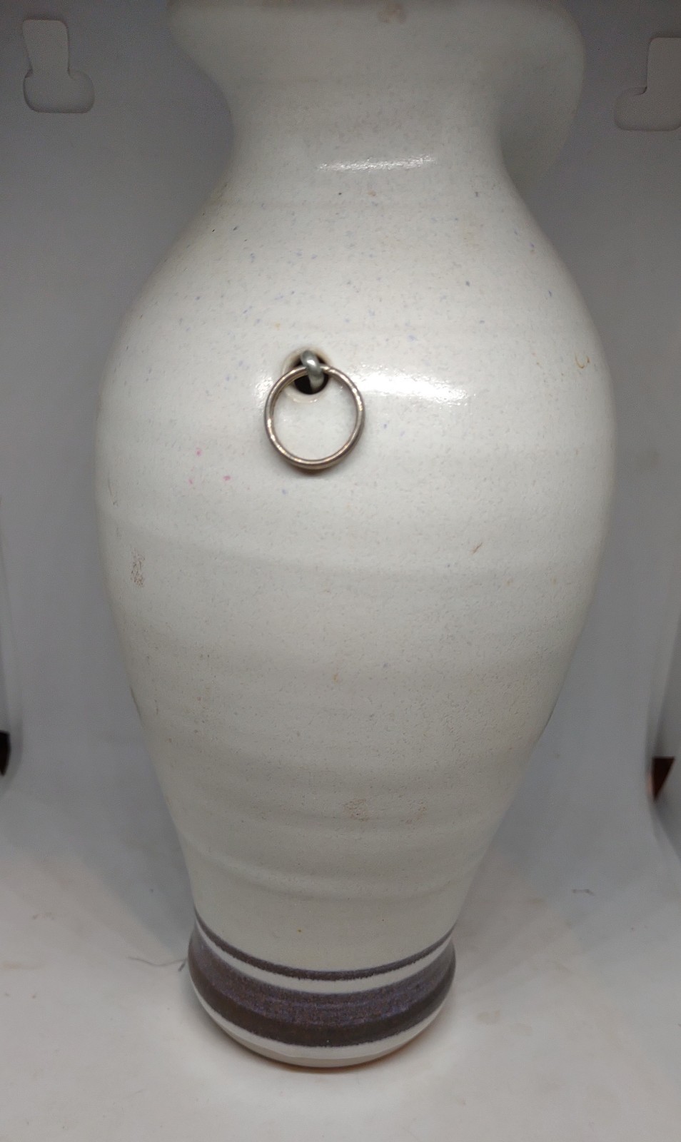 Handmade Pottery Vine Floral Vase 7’h x 4 1/2″w Cream Violet and Brown