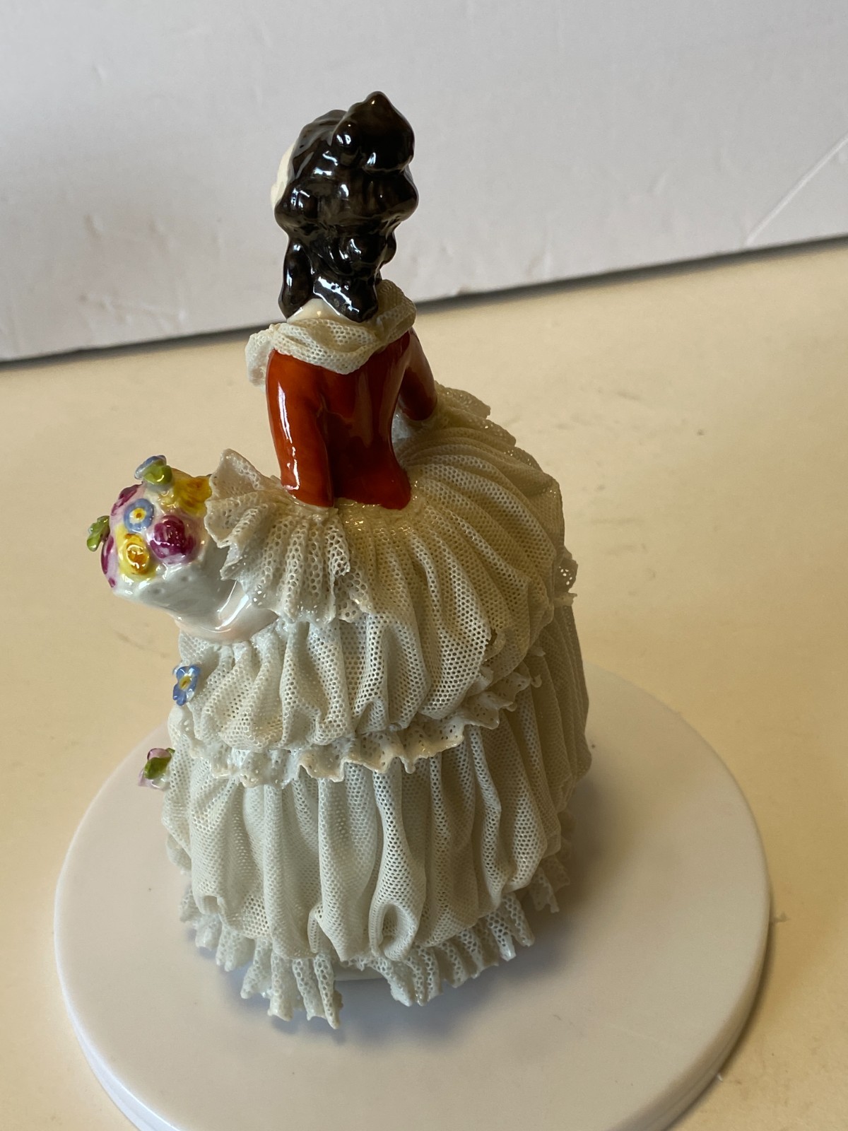 Vintage Volkstedt German Porcelain Dresden Lace Lady 1940’s – Lady w/ Bouquet