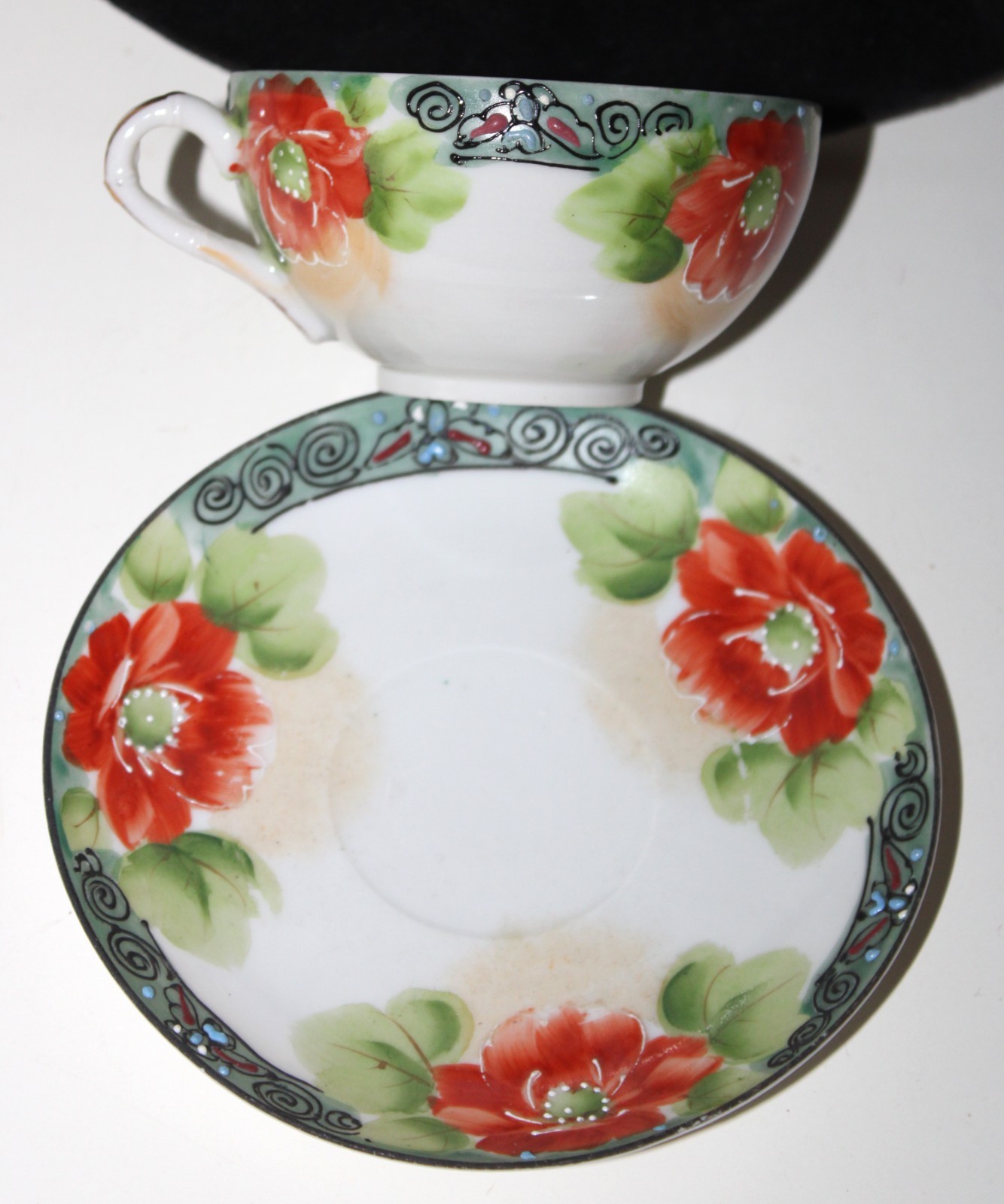 Nippon Porcelain Compote Dish Blue Flowers Signed Blue Sun Logo
