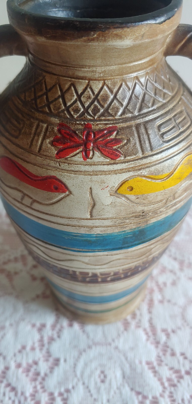 Vintage Vase Arrow Jersey City Pottery Handles Birds Brown Japan 8″
