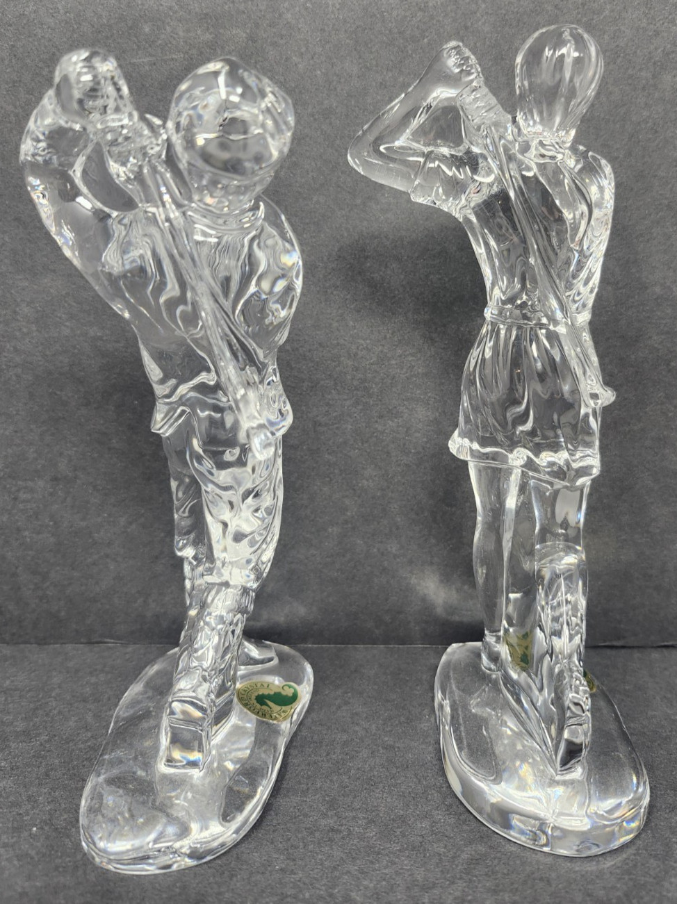 Waterford Crystal PAIR Golfer Figurines Man & Woman Golf Made In Ireland
