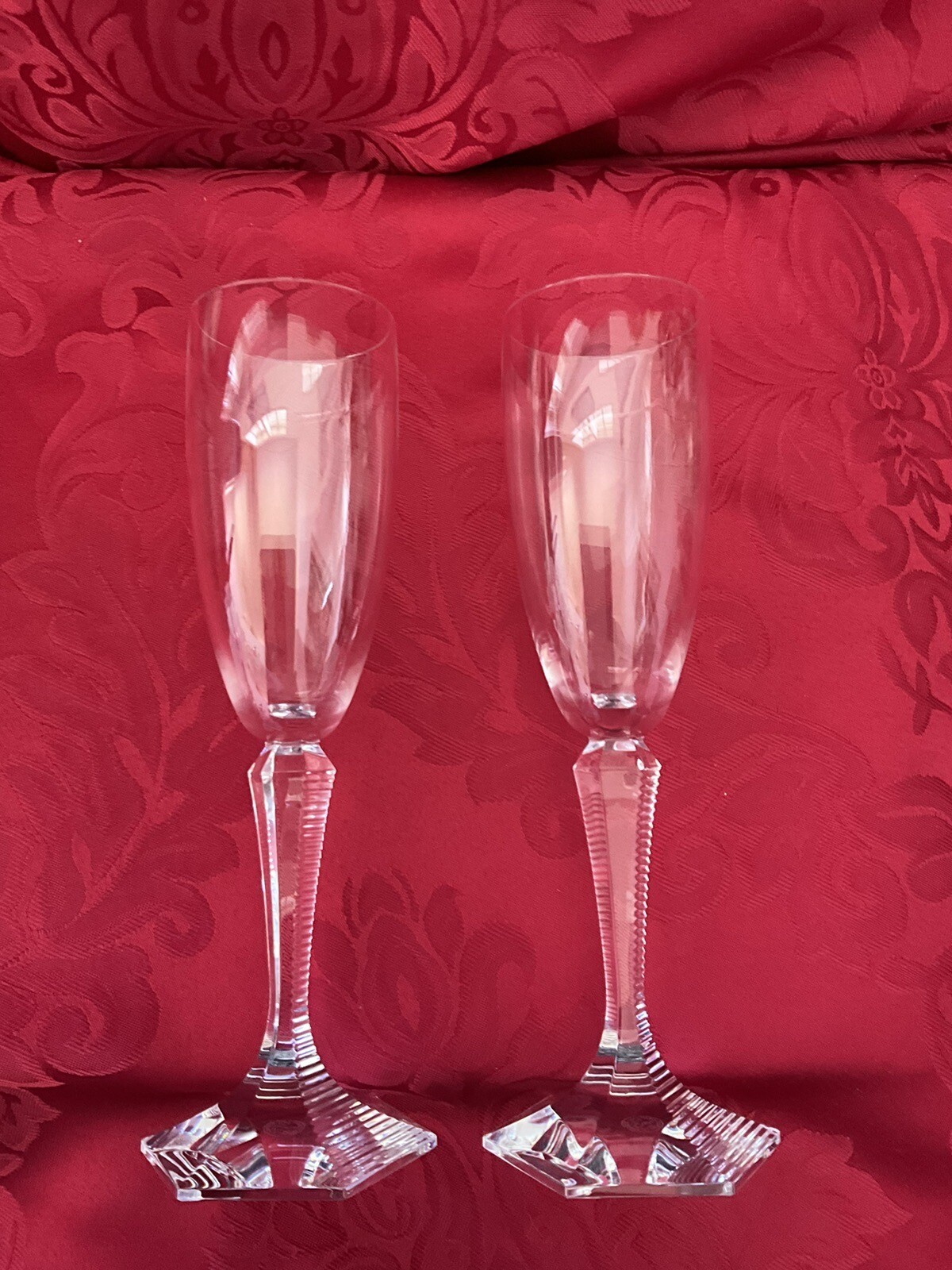 NEW FLAWLESS Exquisite BACCARAT France Glass OPERA Pair Crystal CHAMPAGNE FLUTES