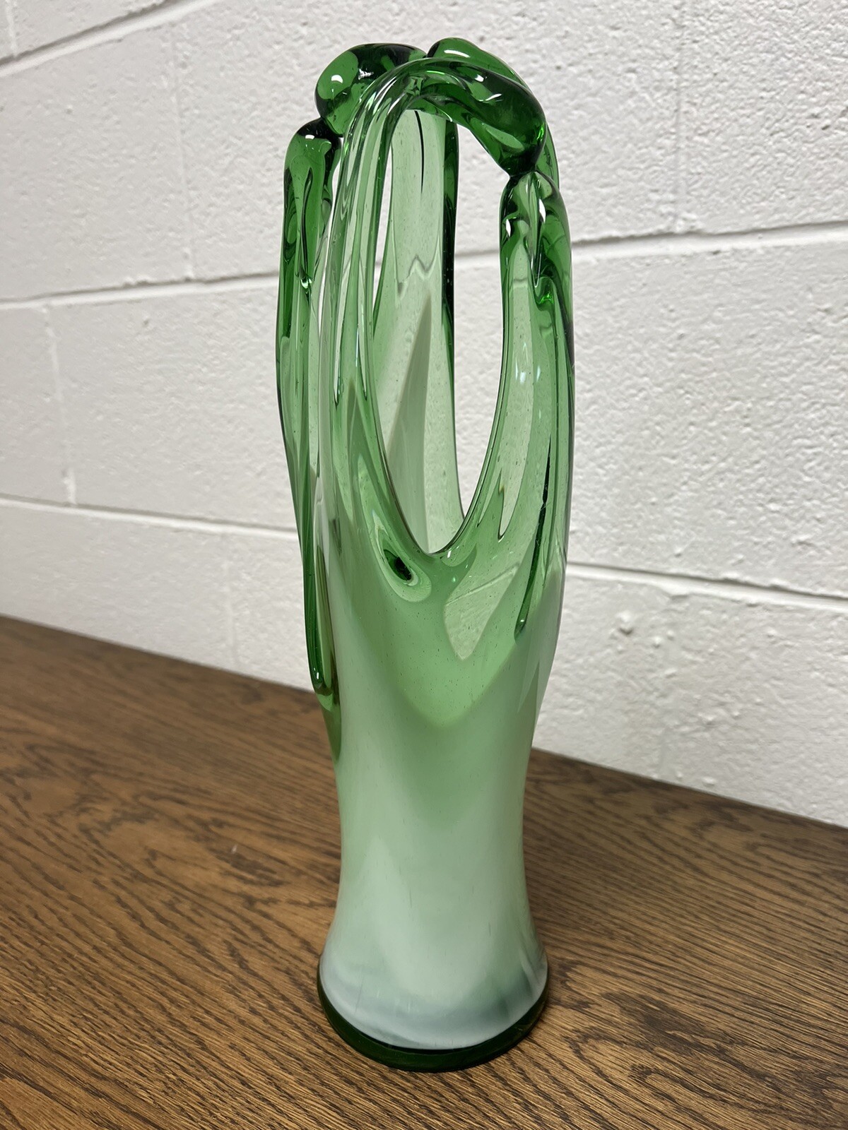 Vintage Hand Blown Vase Studio Art Glass Large 14.5” Fused Folded Swung Stretch