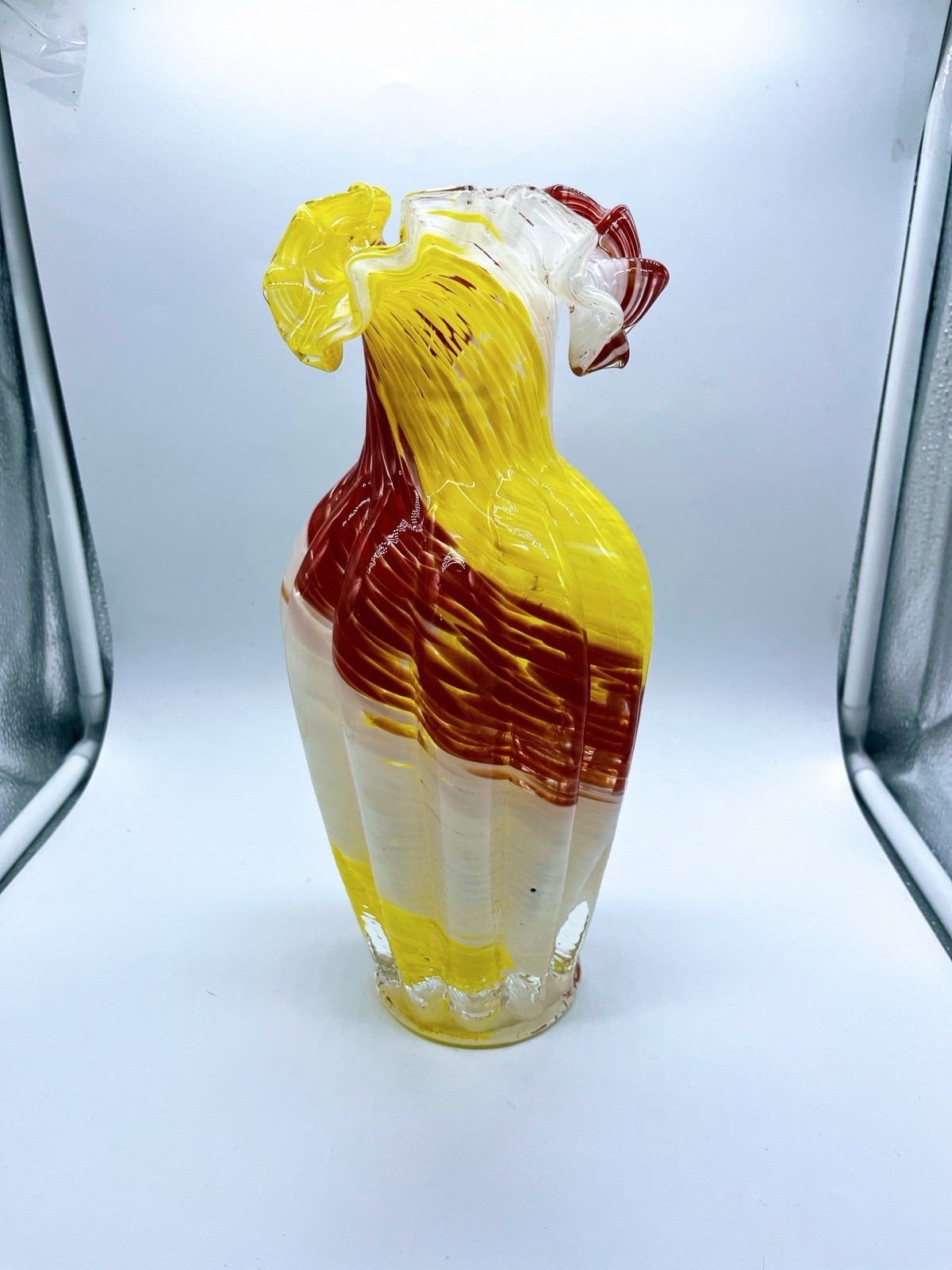 Orange and Yellow Riddled Art Glass Vase
