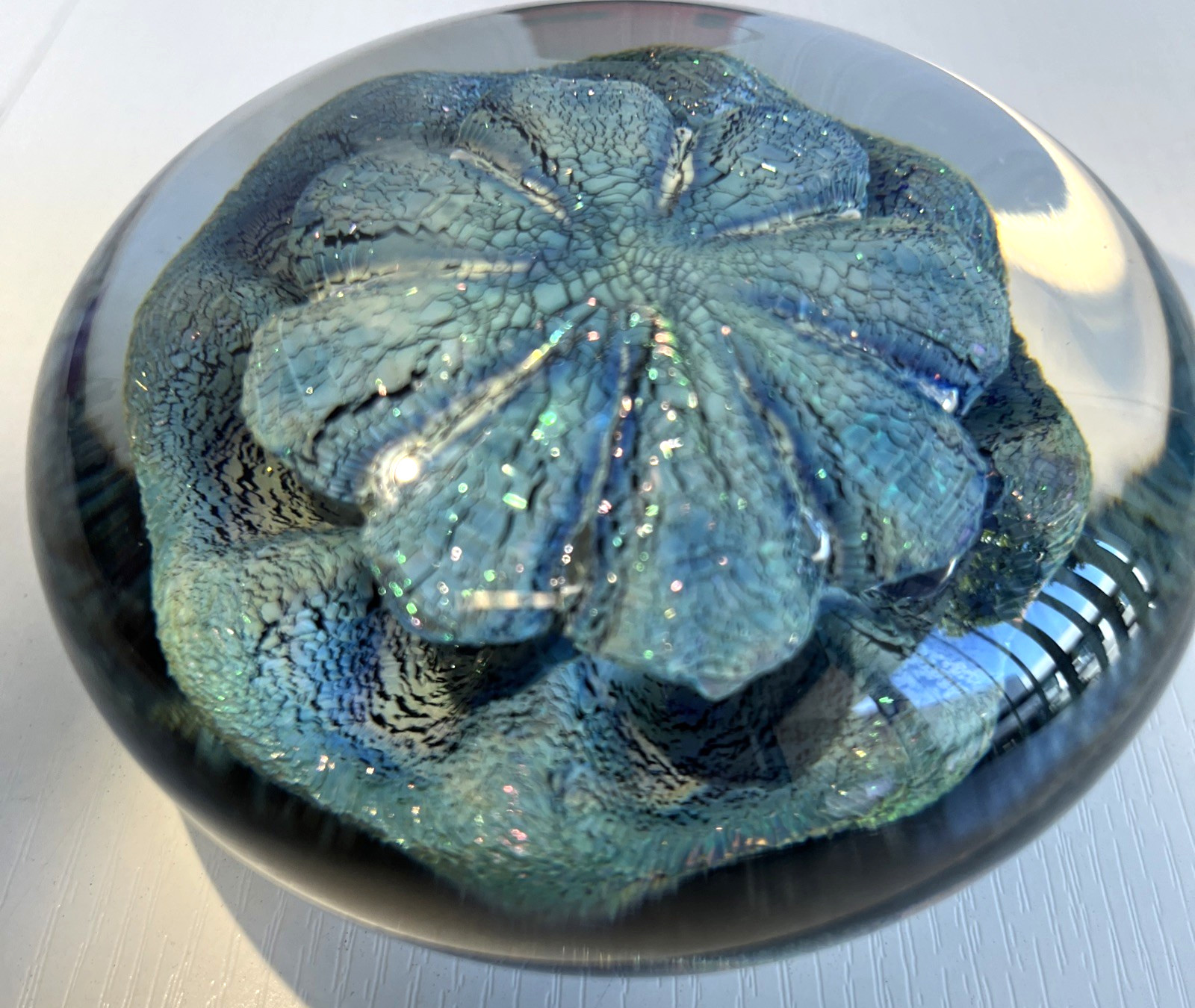 Robert Eickholt Abstract Blue Paperweight Dated 1992 Signed 4”x 2.5”
