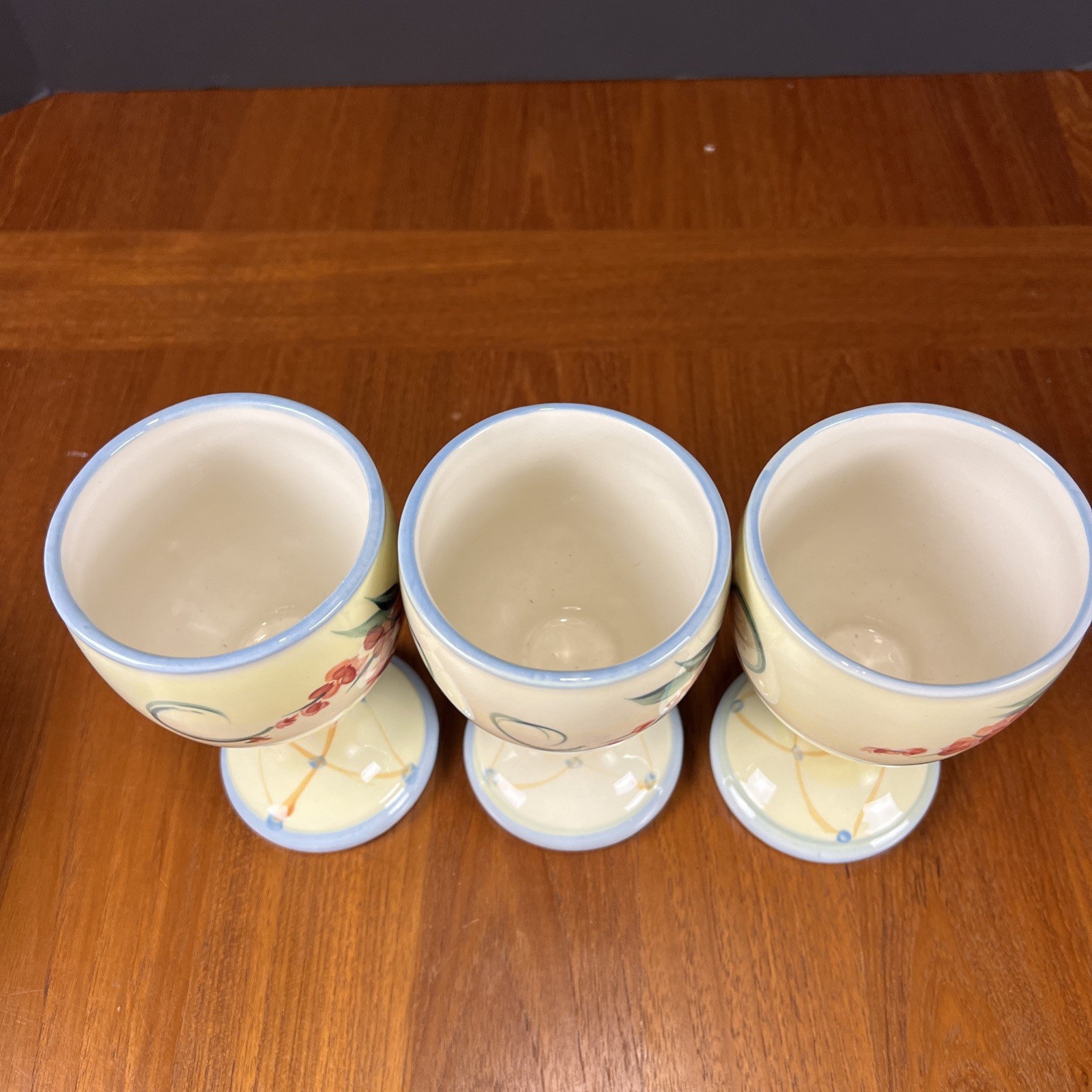 3 Hand Painted Ceramic Goblets by Gail Pittman Signed 1999 Floral Bouquet 6.5”