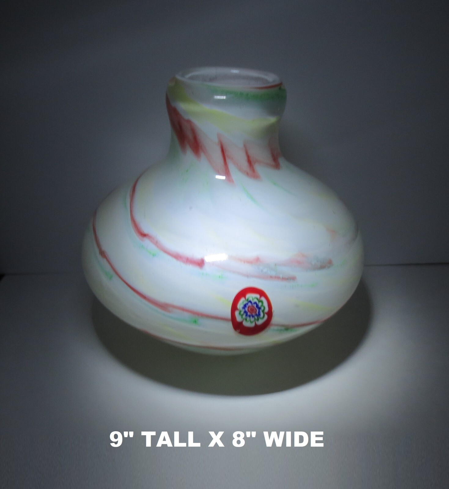 LOW PRICE! 9″T *MURANO “RED FIORI” 2 LAYER CASED GLASS VASE, 1/2″ THICK, 7 LBS!