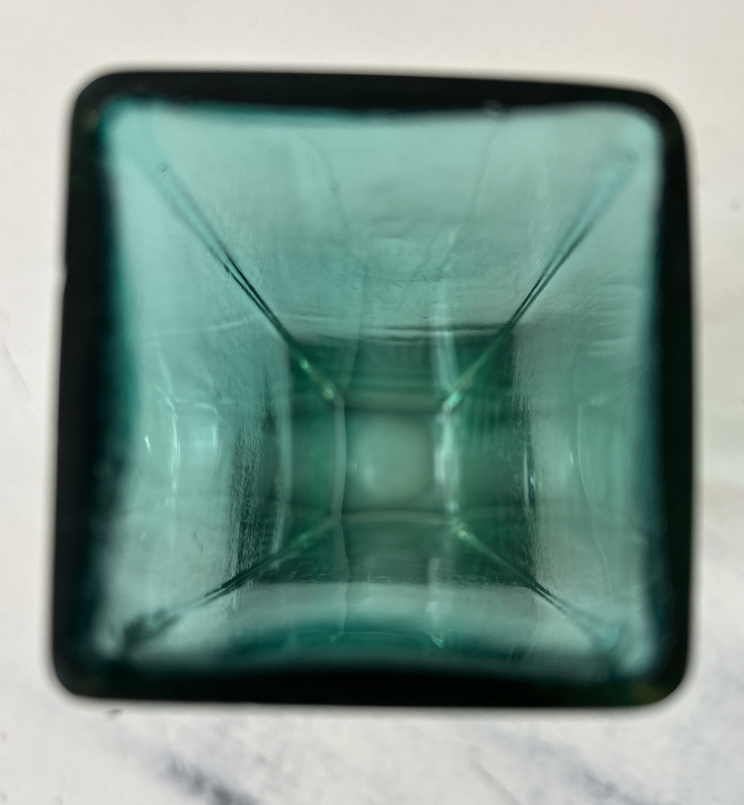 VTG Gunnar Ander Rectangular Teal Art Glass Vase Lindshammar Sweden 8.1”Hx2”D