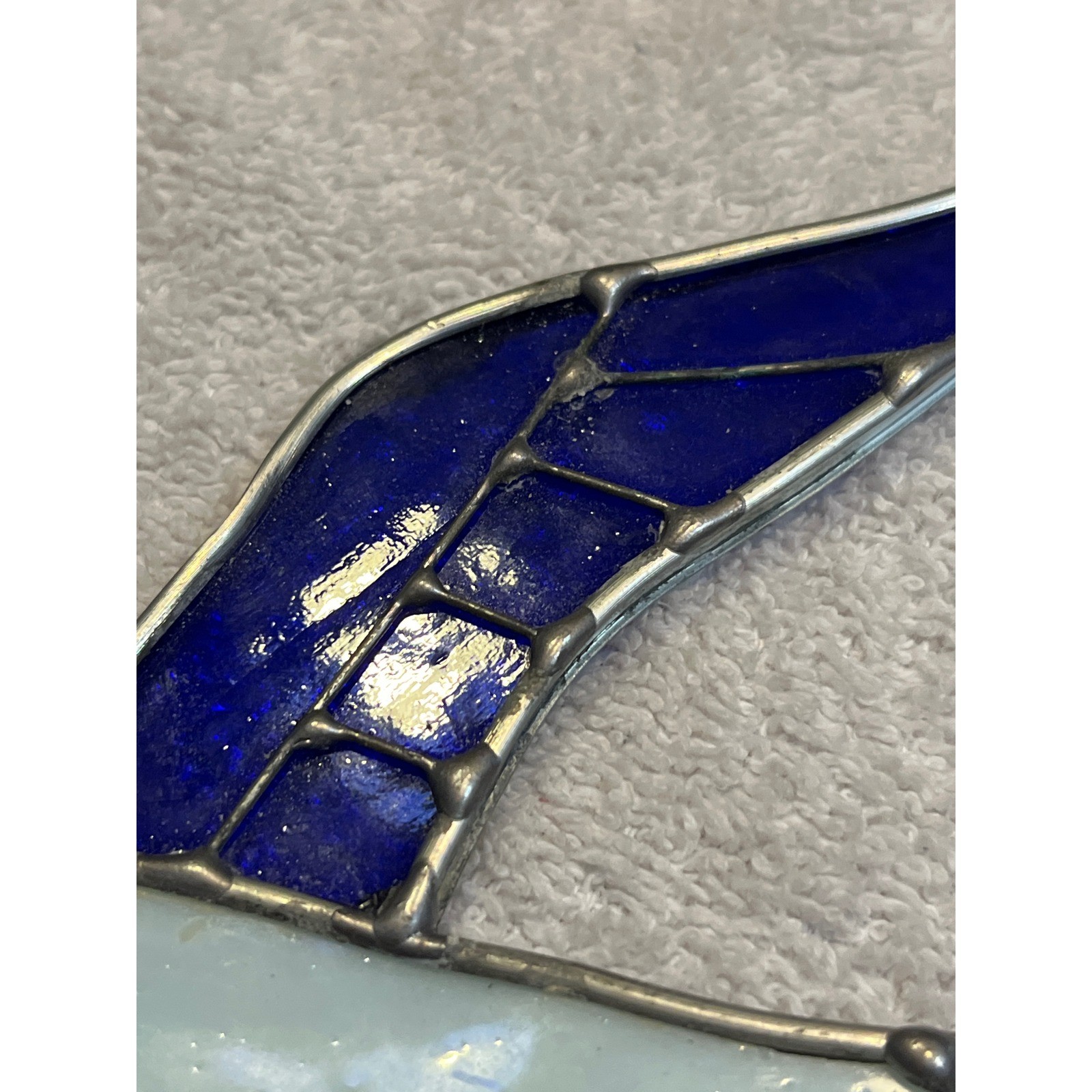 Vintage Stained Glass Seagull Suncatcher Blue White Coastal Nautical Window Art