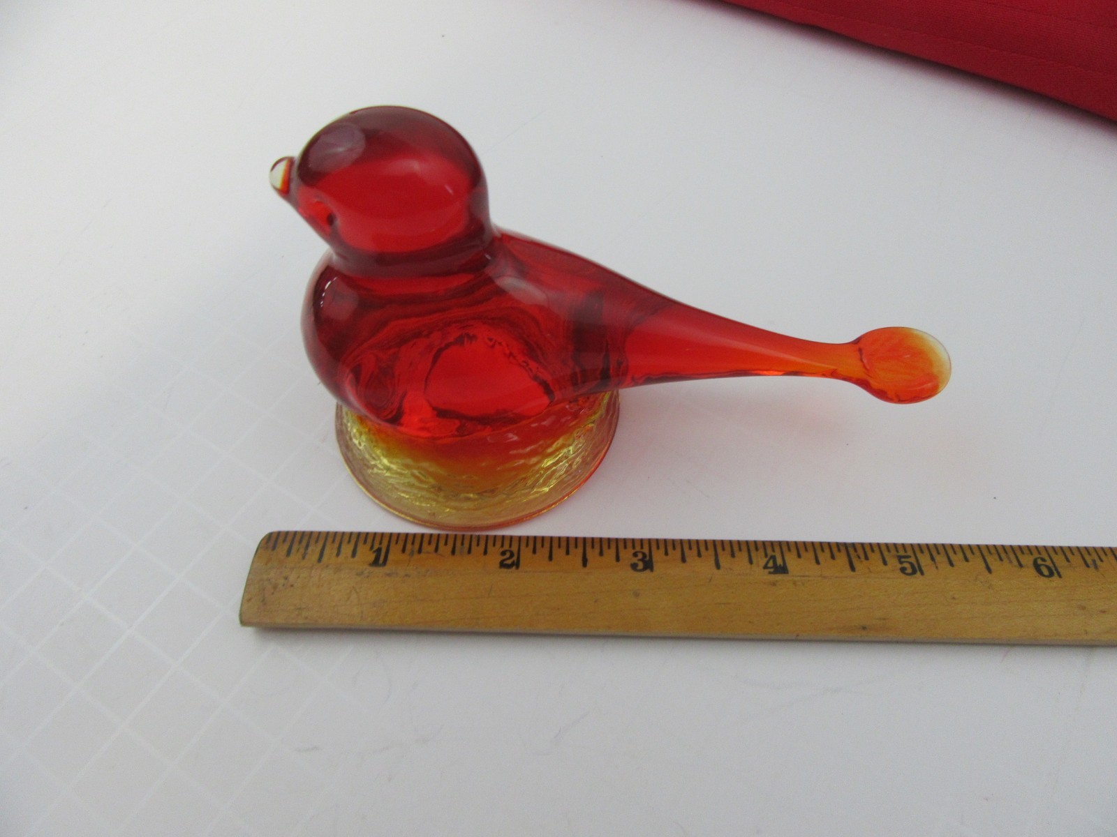 216. Vintage Kanawha Amberina Glass Bird Figurine 5″ Red and Gold Color