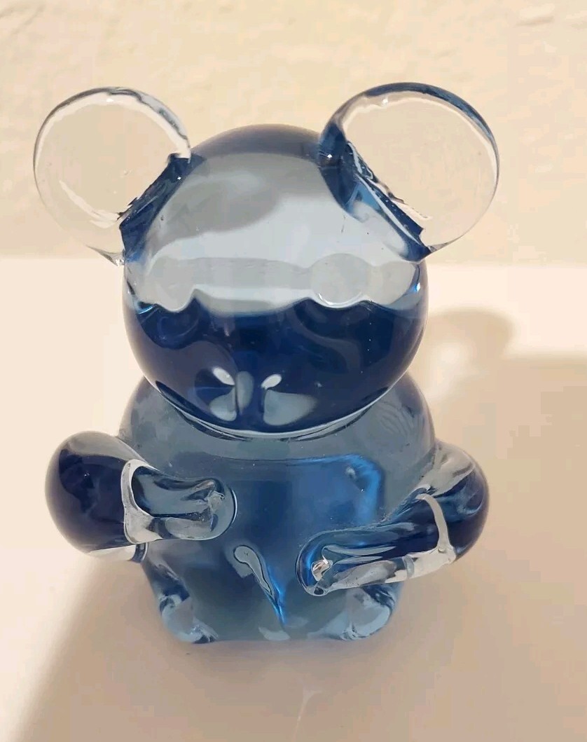 Blue Art Glass Bear Koala Figurine US Commemorative Fine Art Gallery READ