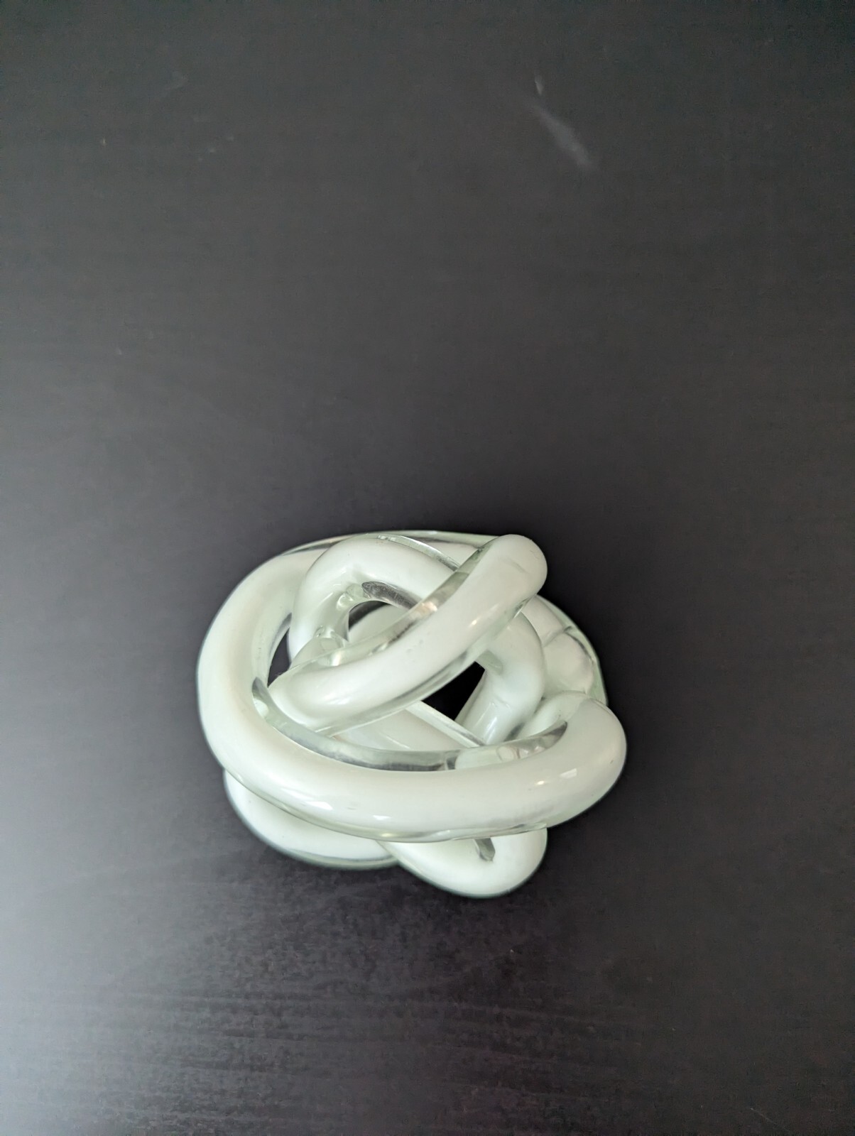 Hand Blown Art Glass White Twisted Rope Knot Ribbed Paperweight Sculpture
