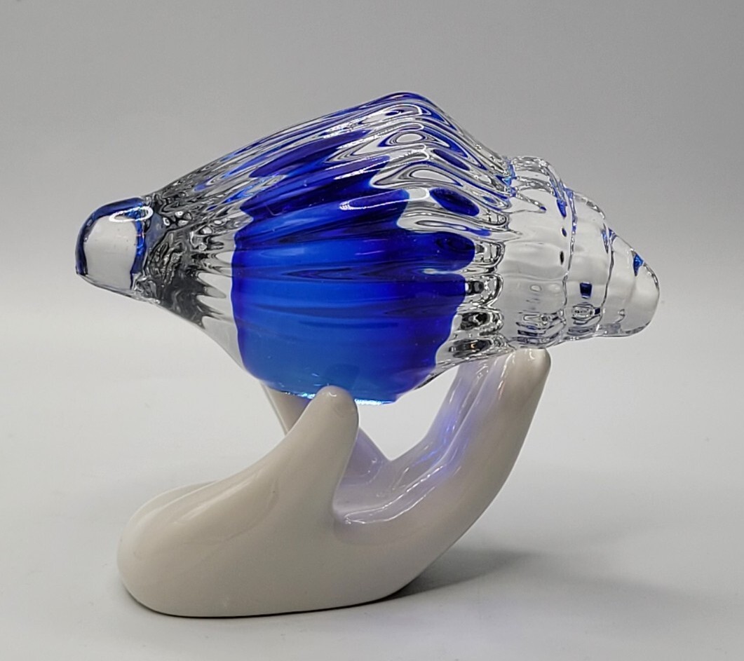 Continental Creations Blown Glass Blue Sommerso Conch Shell Paperweight • 4″