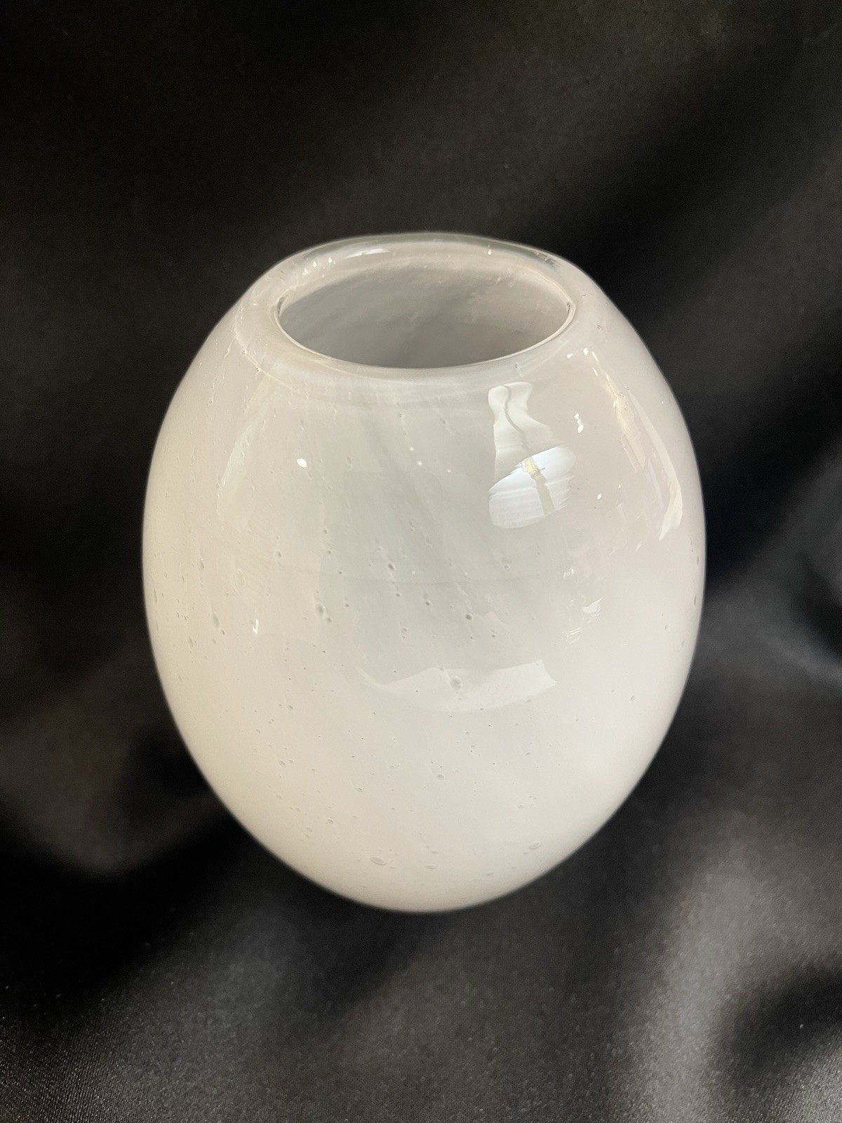 Vase White Handblown Art Glass Hand Blown White Heavy Oval