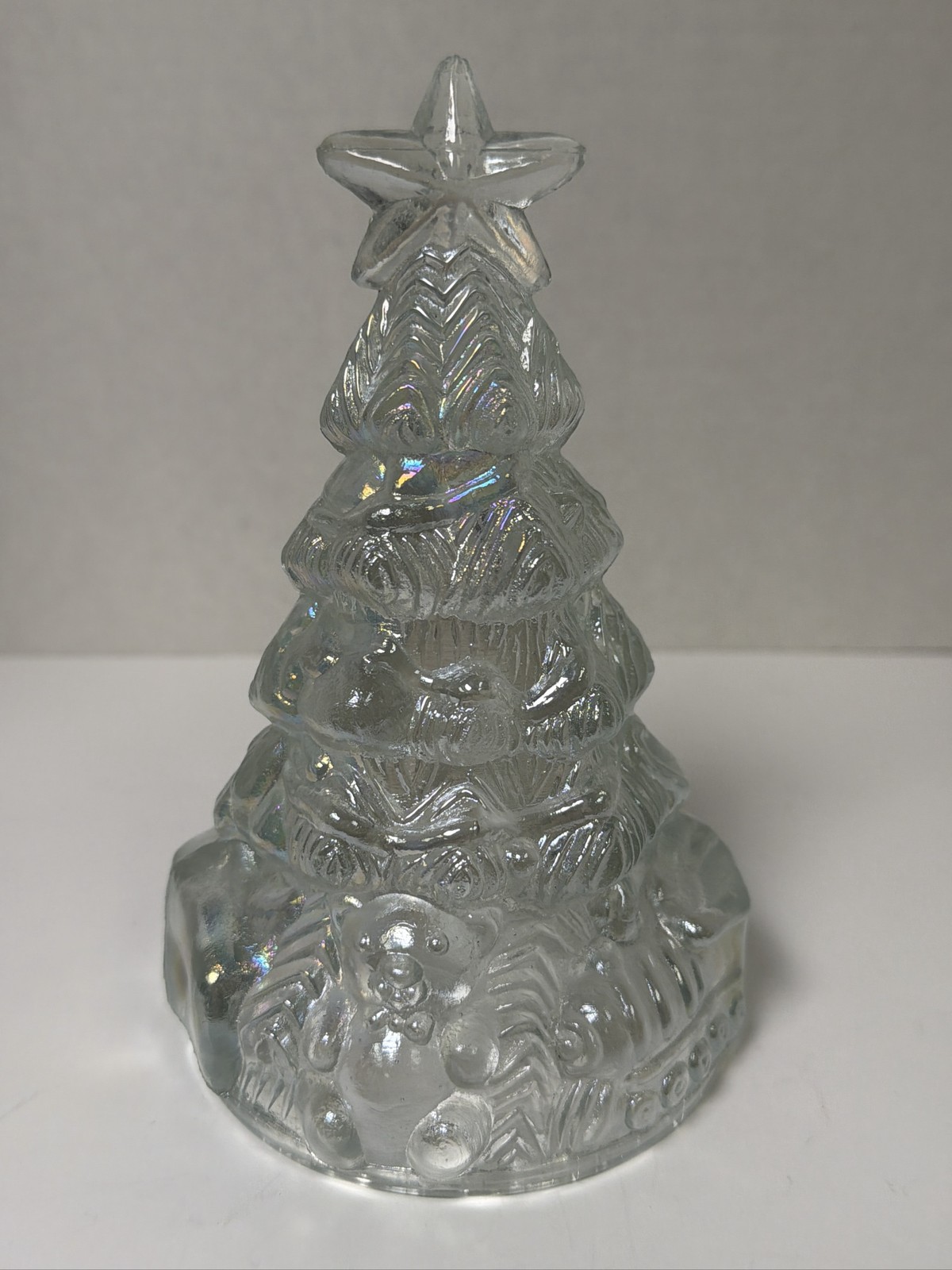 Iridescent Glass Christmas Tree Figurine Teddy Bear Star Topper
