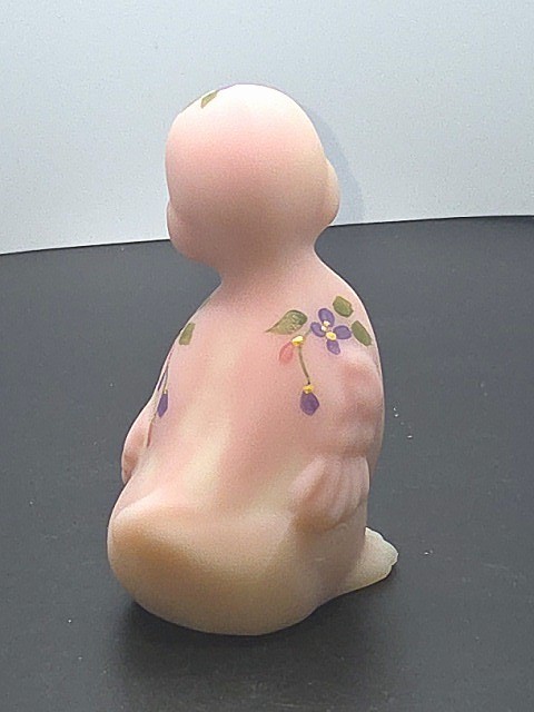Fenton Glass Uranium Burmese Satin Duck Figurine Signed L Everson – EYES CLOSED