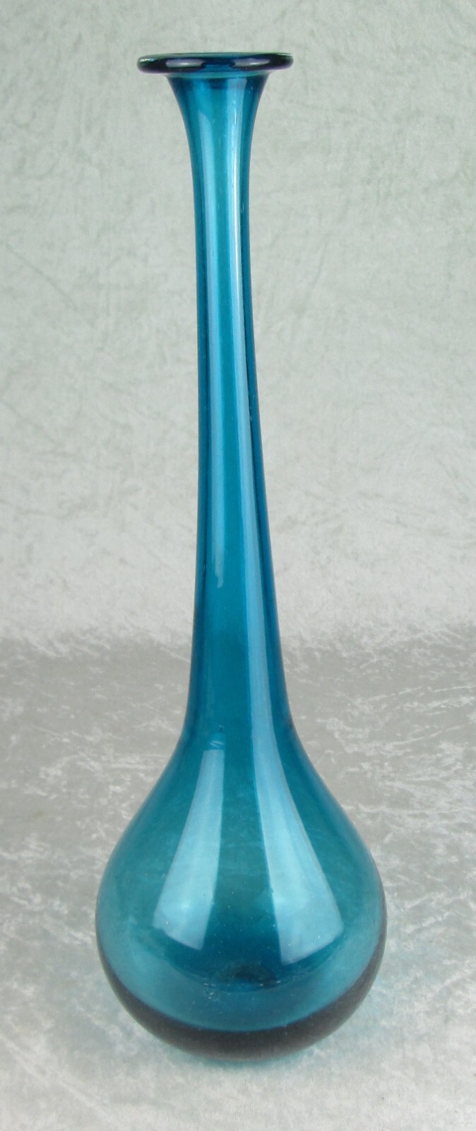 Hand Blown Aqua Turquoise Glass Vase Mid Century Modern 15-7/8 in Blenko Style
